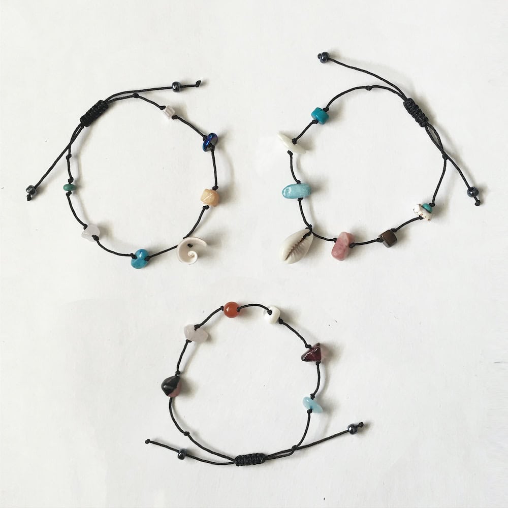 Adjustable bracelet with a mix of shell and vintage stone beads