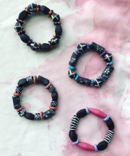 Recycled glass bead slip on stretch bracelet