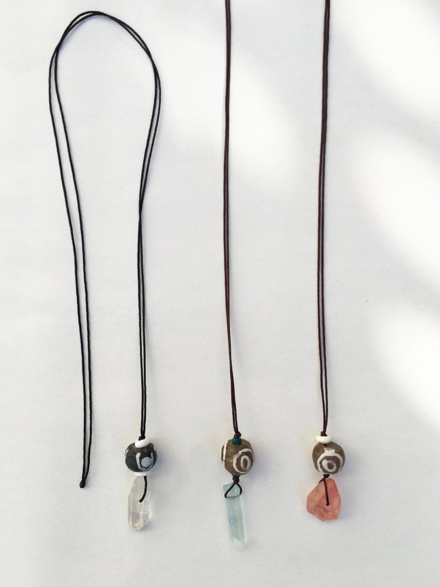 Long necklace with crystal and recycled glass beads