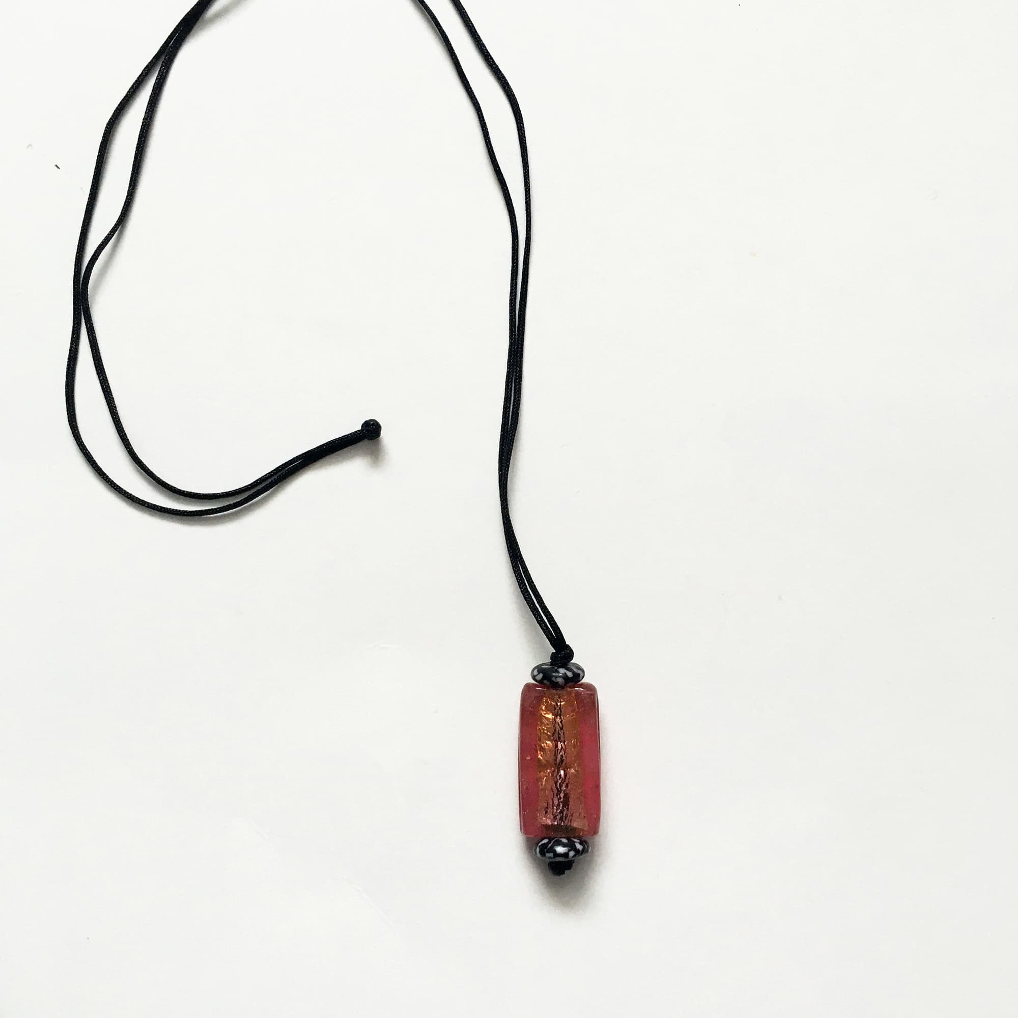 Long necklaces with repurposed pendants, and recycled glass beads