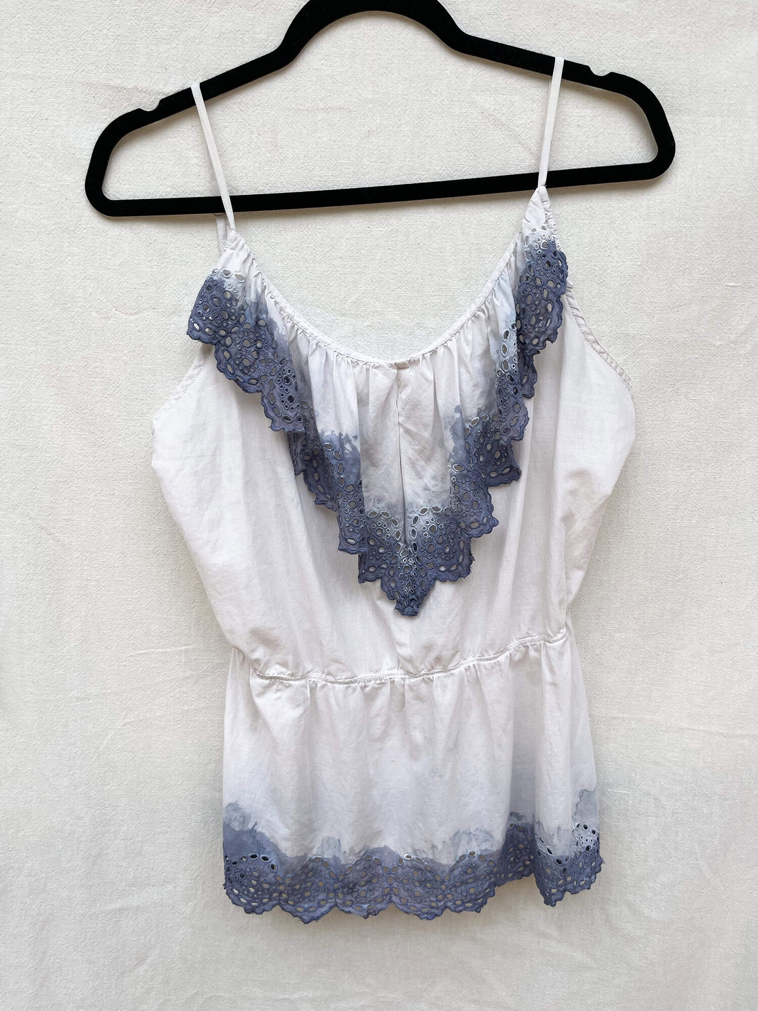 Vintage Gap frilly tank upcycled with indigo dye