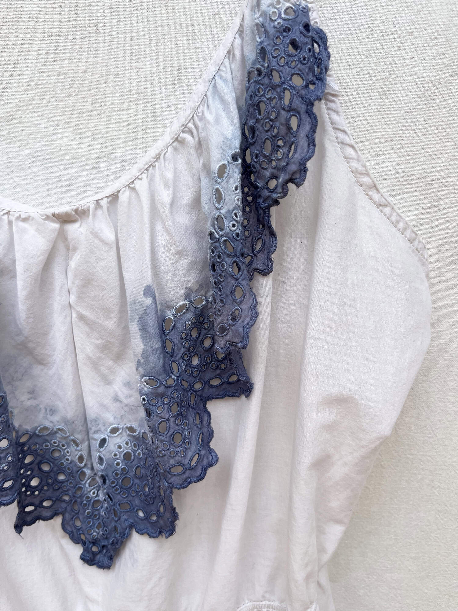 Vintage Gap frilly tank upcycled with indigo dye