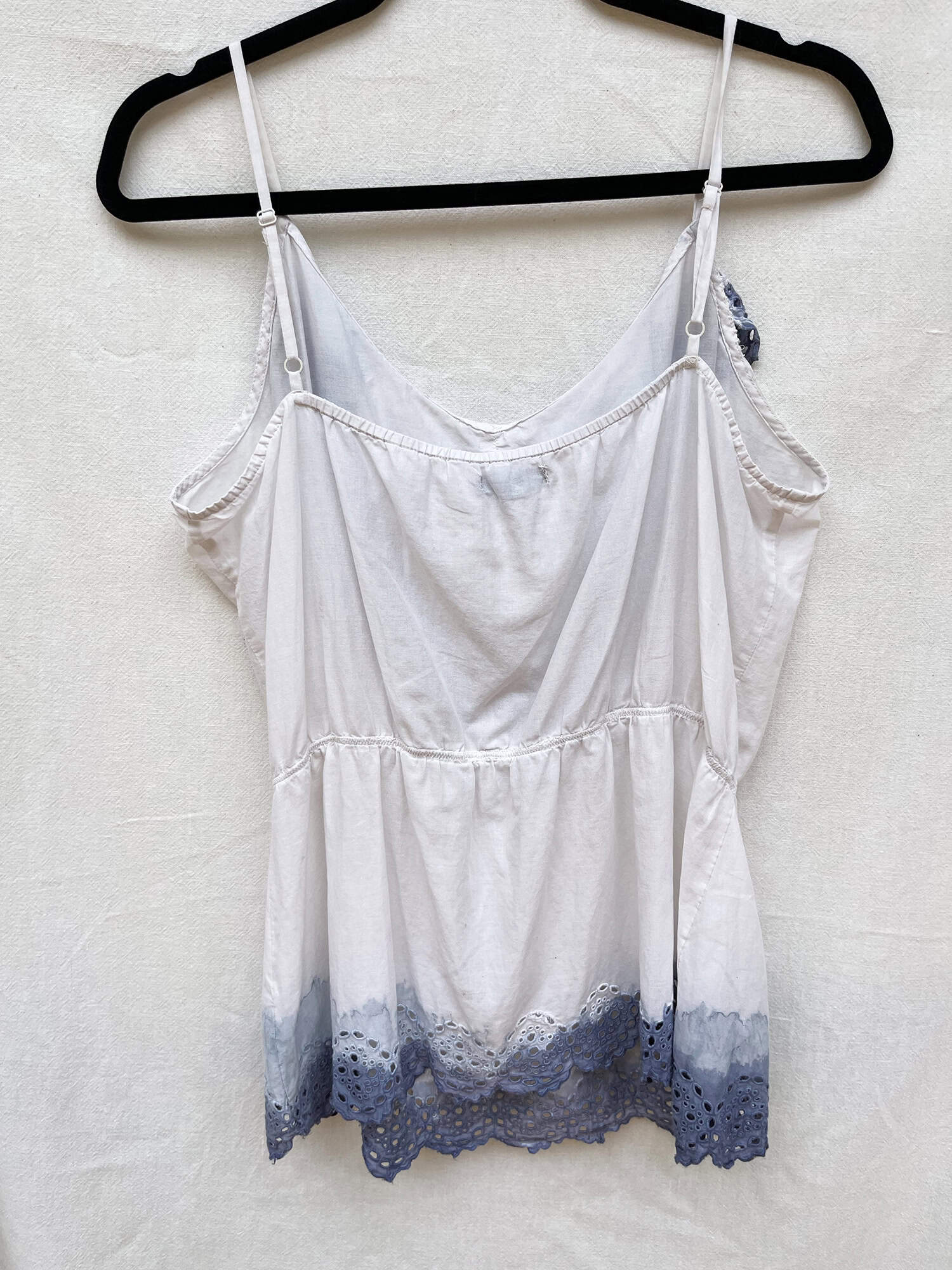 Vintage Gap frilly tank upcycled with indigo dye