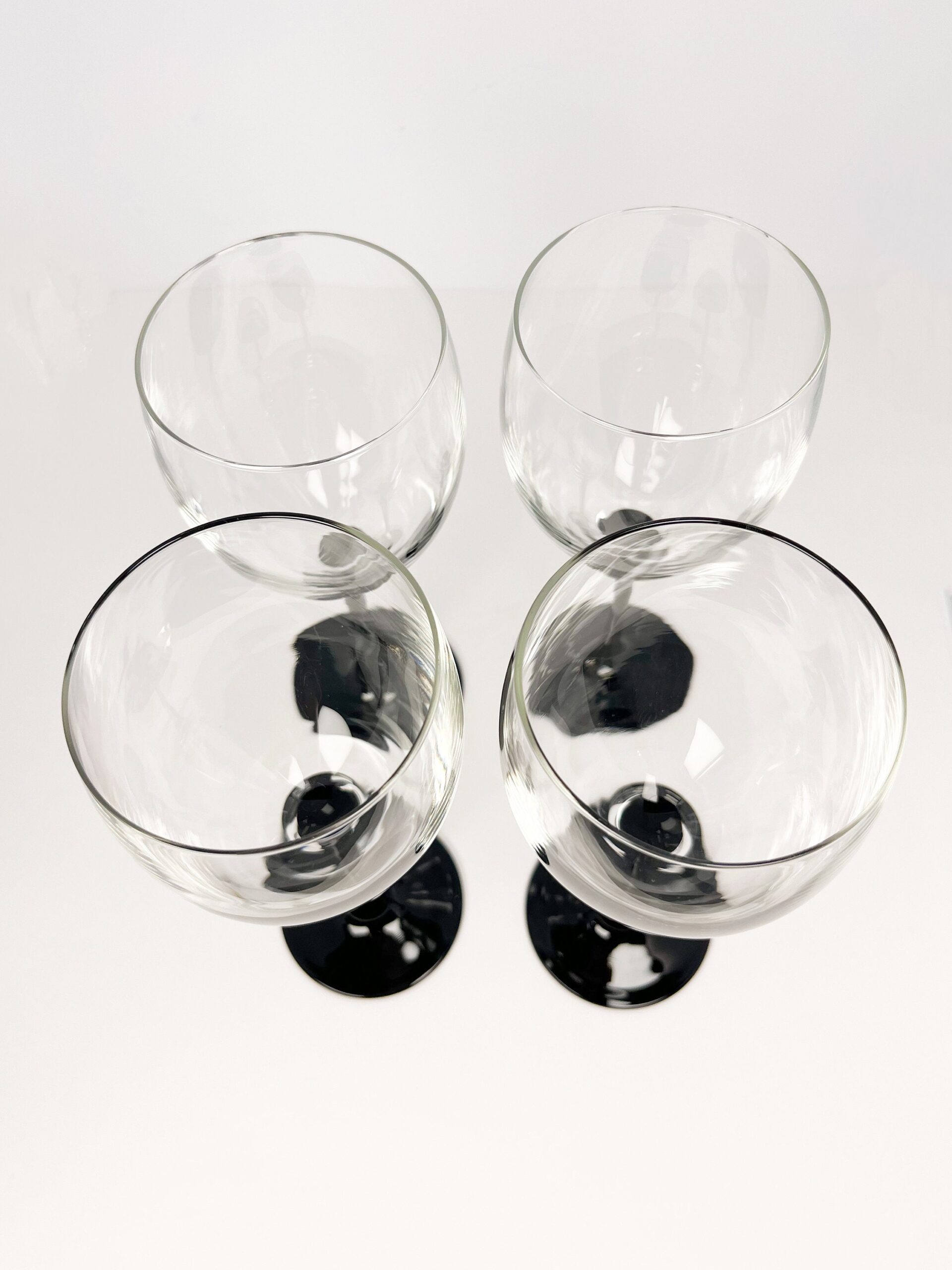 80s vintage black stem 12 oz wine glasses by Luminarc France