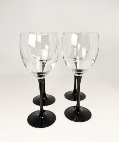 80s vintage black stem 12 oz wine glasses by Luminarc France