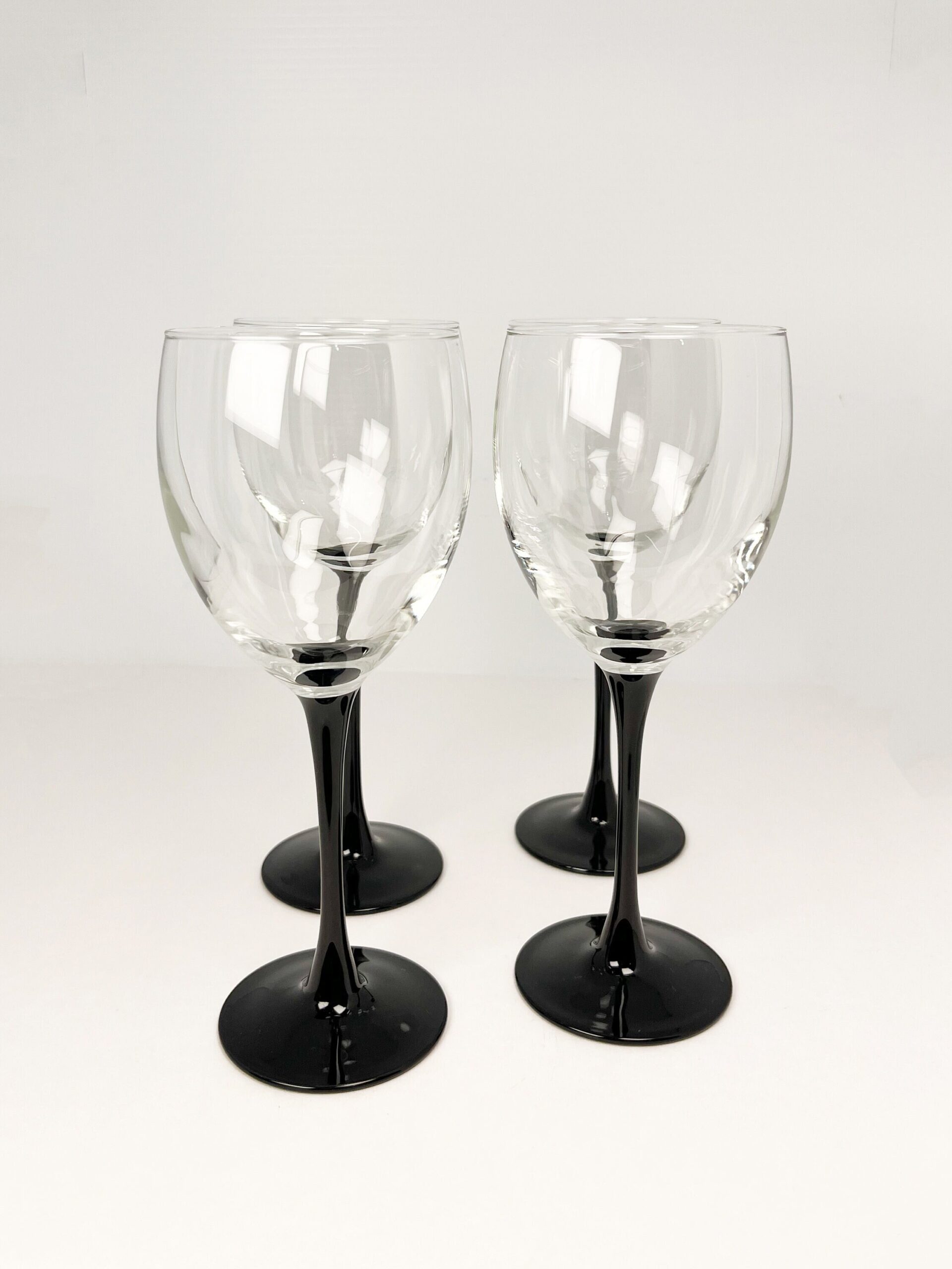 80s vintage black stem 12 oz wine glasses by Luminarc France