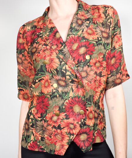 Vintage 80's/90's short sleeved blouse with sunflowers - medium