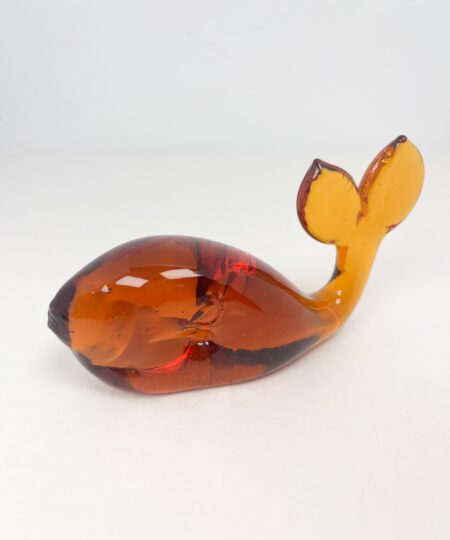 Vintage hand blown amber coloured glass whale paperweight