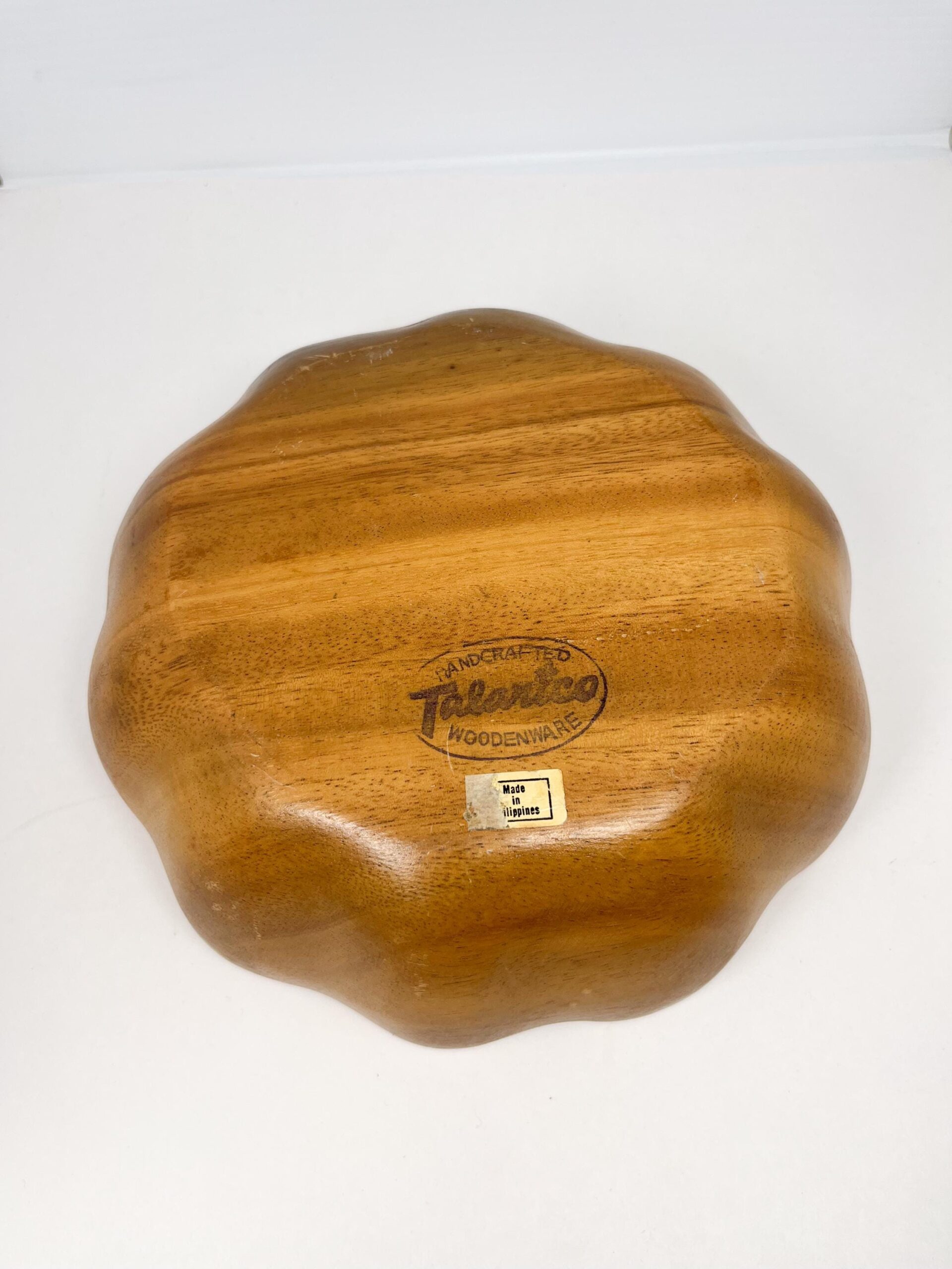 Hand made scalloped vintage woodenware bowl set - large salad bowl and two serving bowls