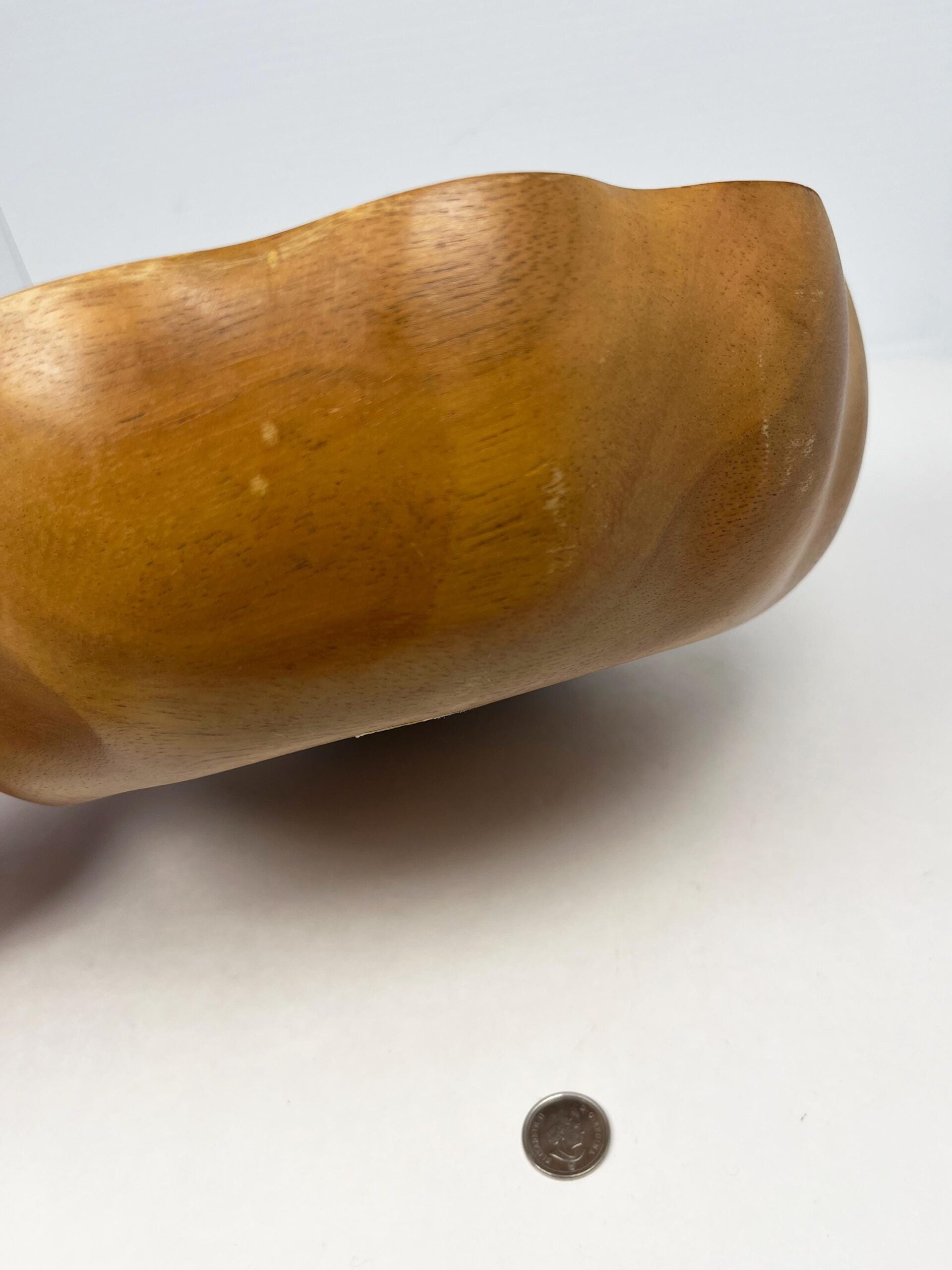 Hand made scalloped vintage woodenware bowl set - large salad bowl and two serving bowls