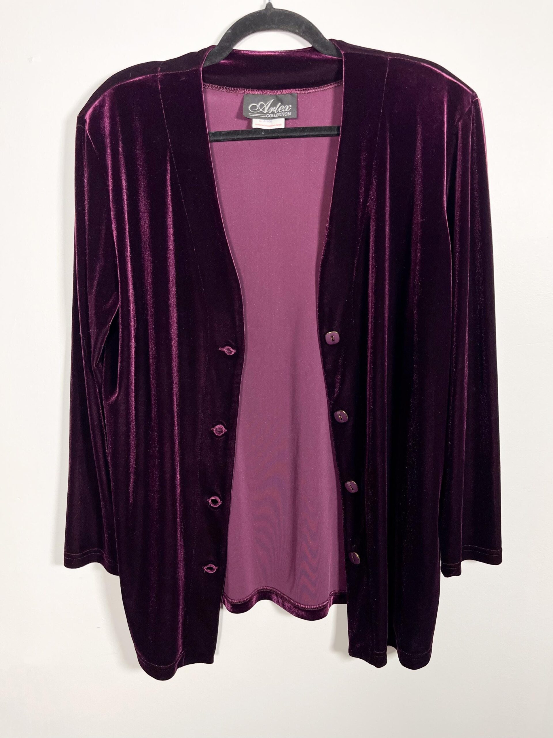 Vintage 80s / 90s velour mauve purple cardigan - medium