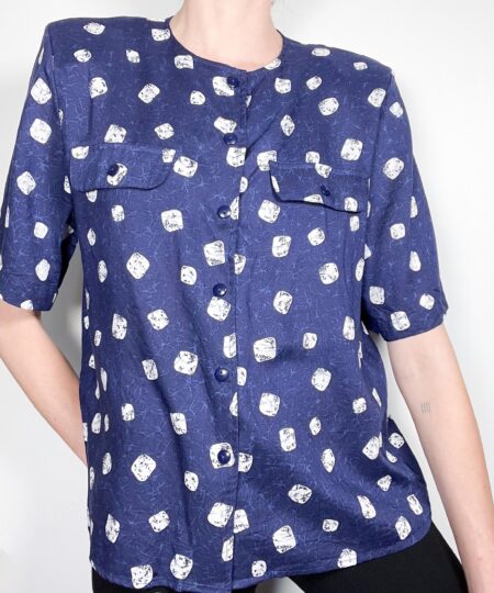 Vintage 90s short sleeved blouse navy with white abstract spots