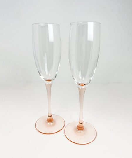 Set of 2 vintage 80s pink stem champagne flutes by Luminarc