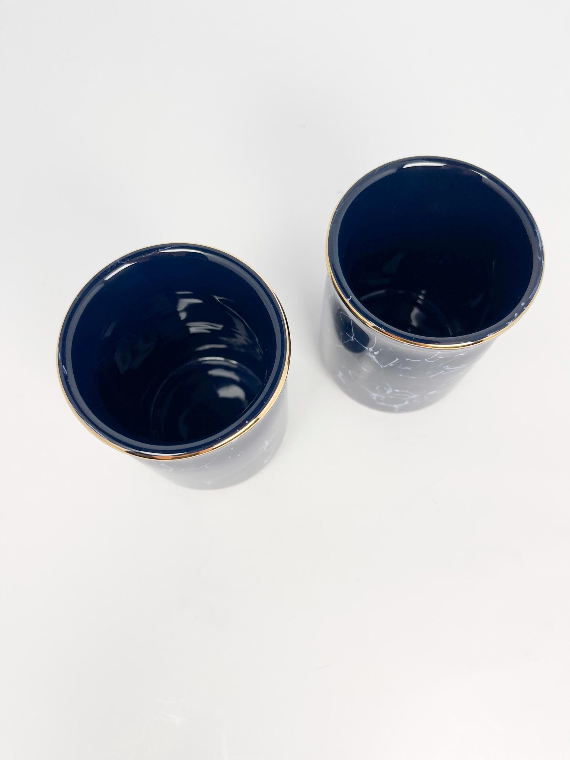 Vintage navy blue ceramic tumblers with gold rims - set of 2, 1996
