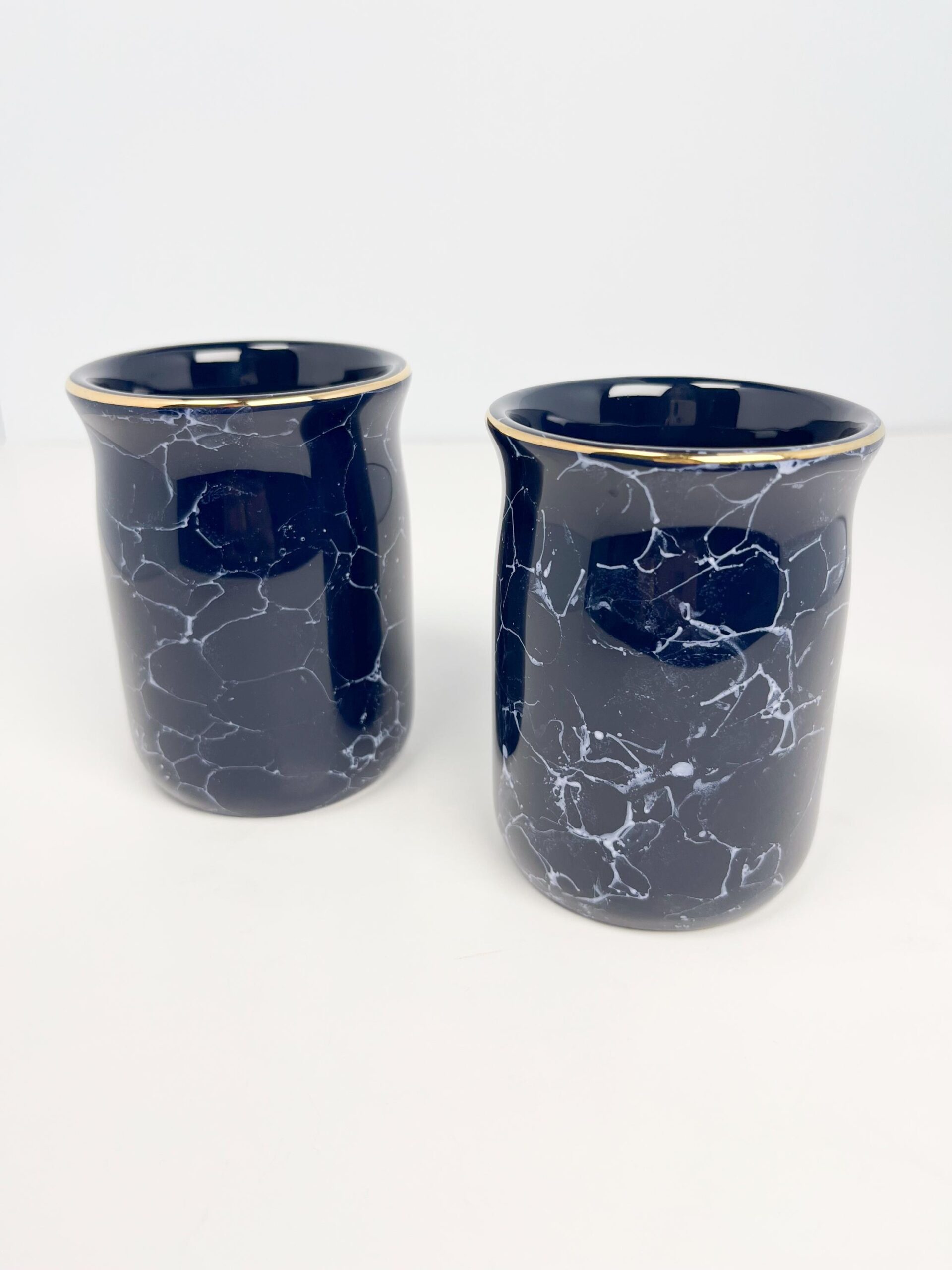 Vintage navy blue ceramic tumblers with gold rims - set of 2, 1996