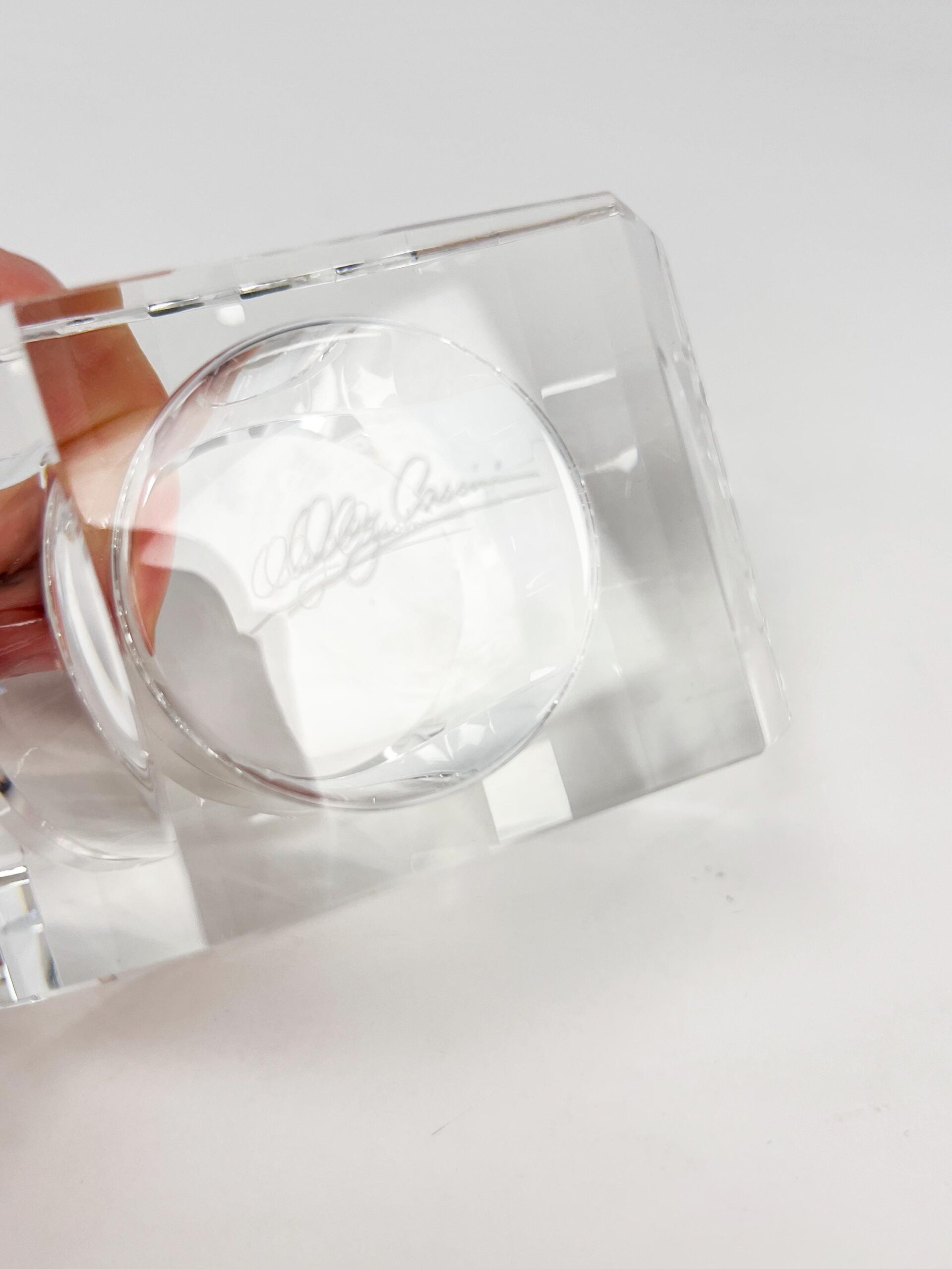 Vintage Oleg Cassini crystal candle holder - cut lotus