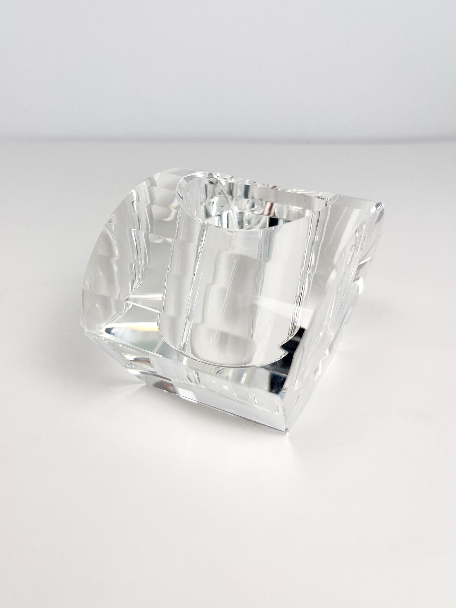 Vintage Oleg Cassini crystal candle holder - cut lotus