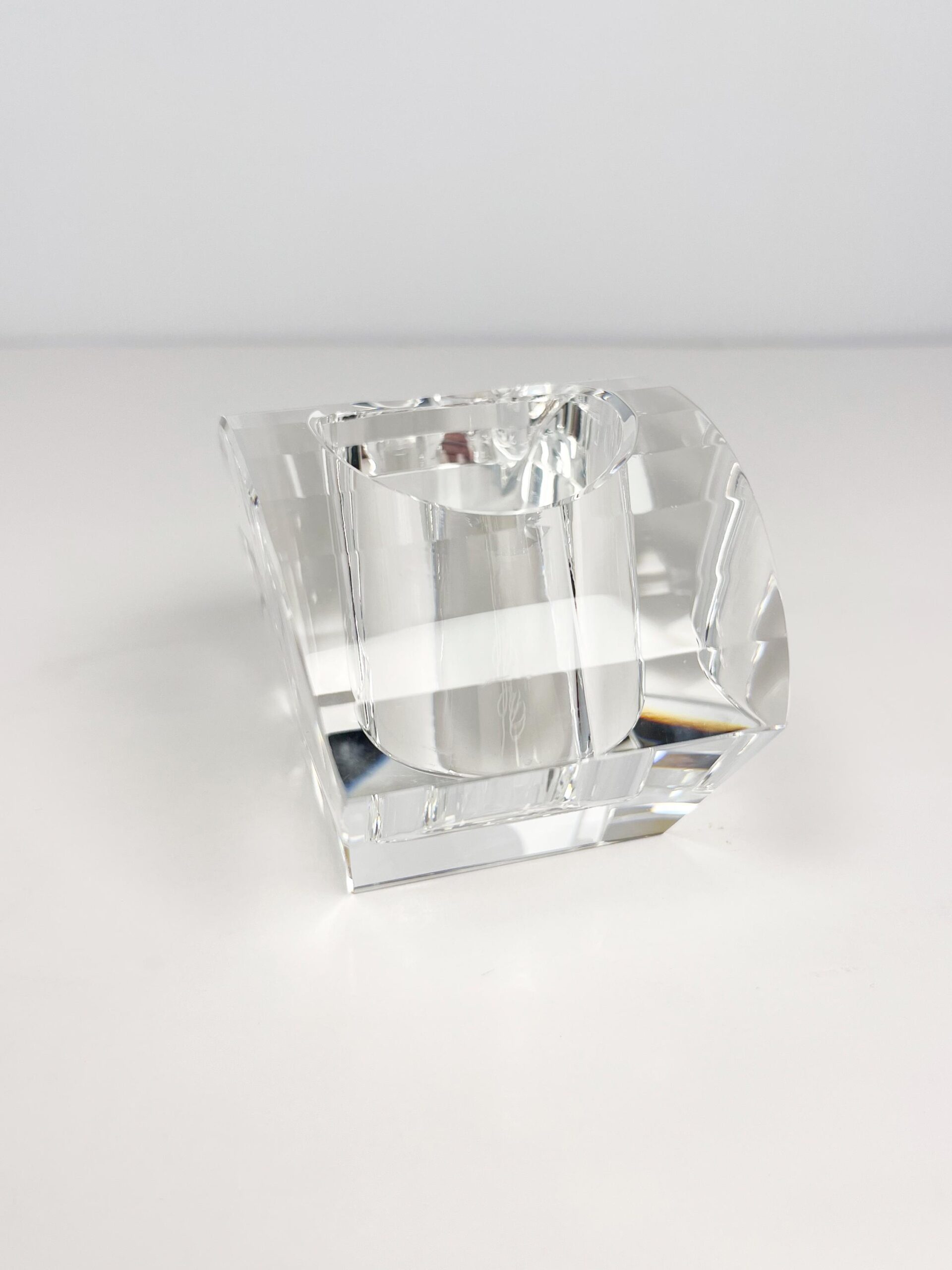 Vintage Oleg Cassini crystal candle holder - cut lotus