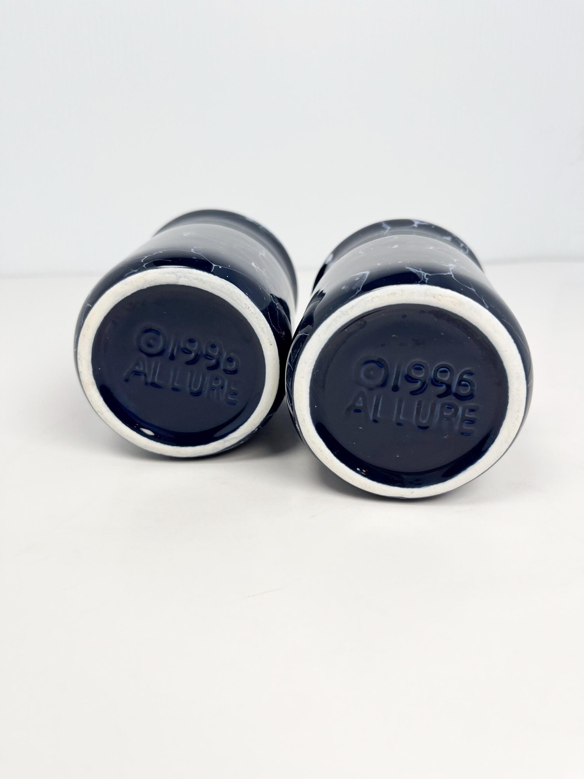 Vintage navy blue ceramic tumblers with gold rims - set of 2, 1996