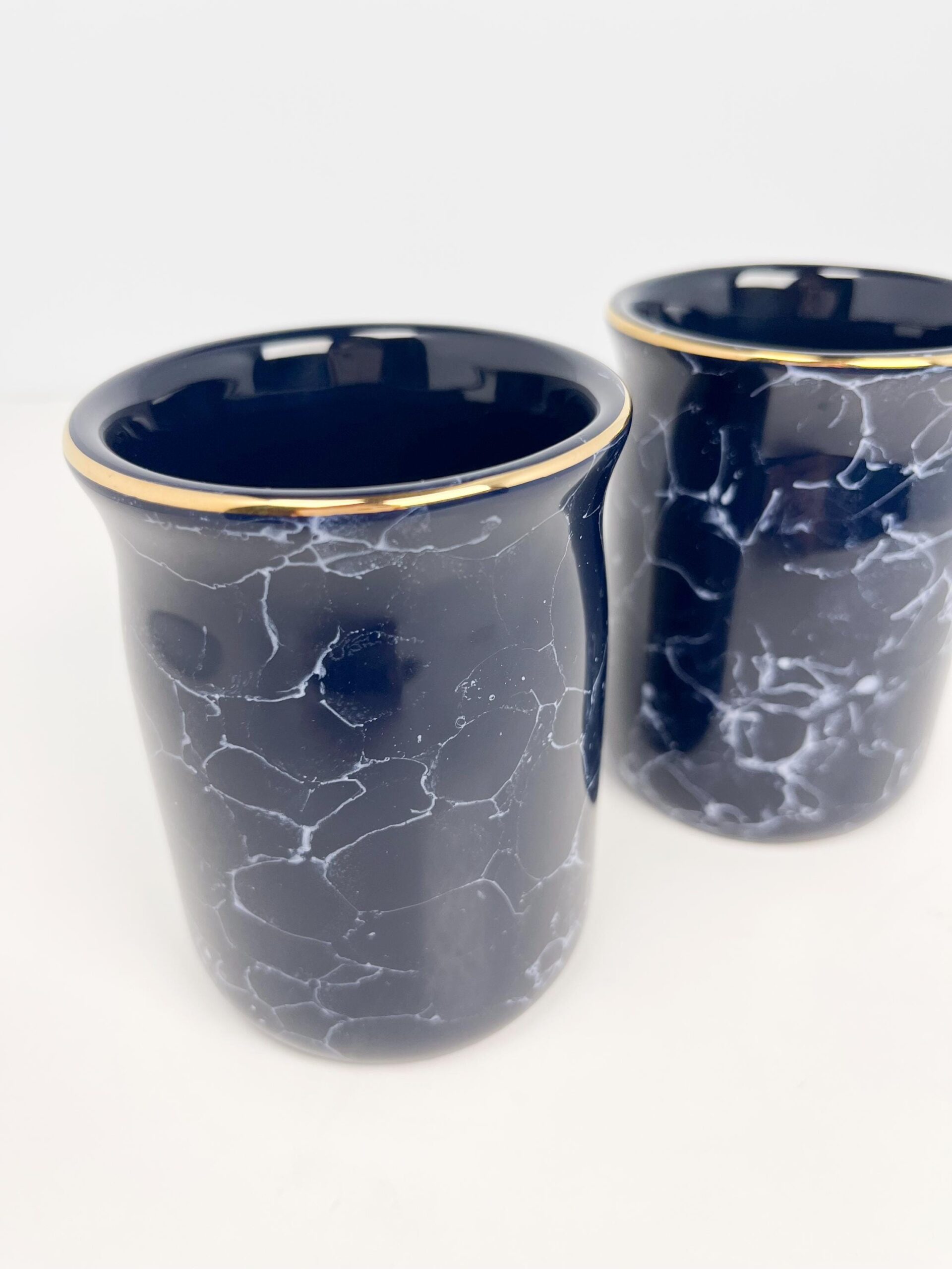 Vintage navy blue ceramic tumblers with gold rims - set of 2, 1996