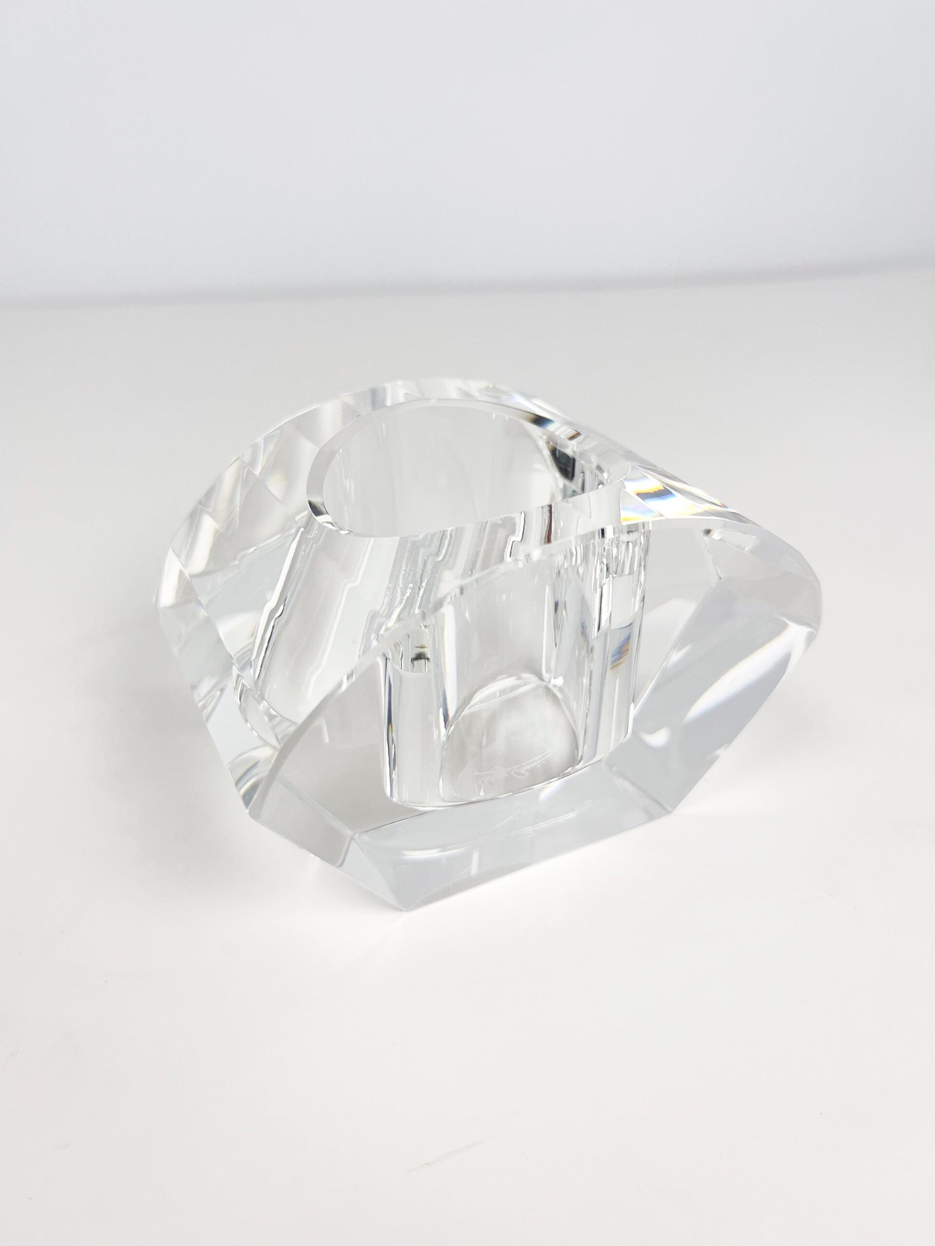 Vintage Oleg Cassini crystal candle holder - cut lotus