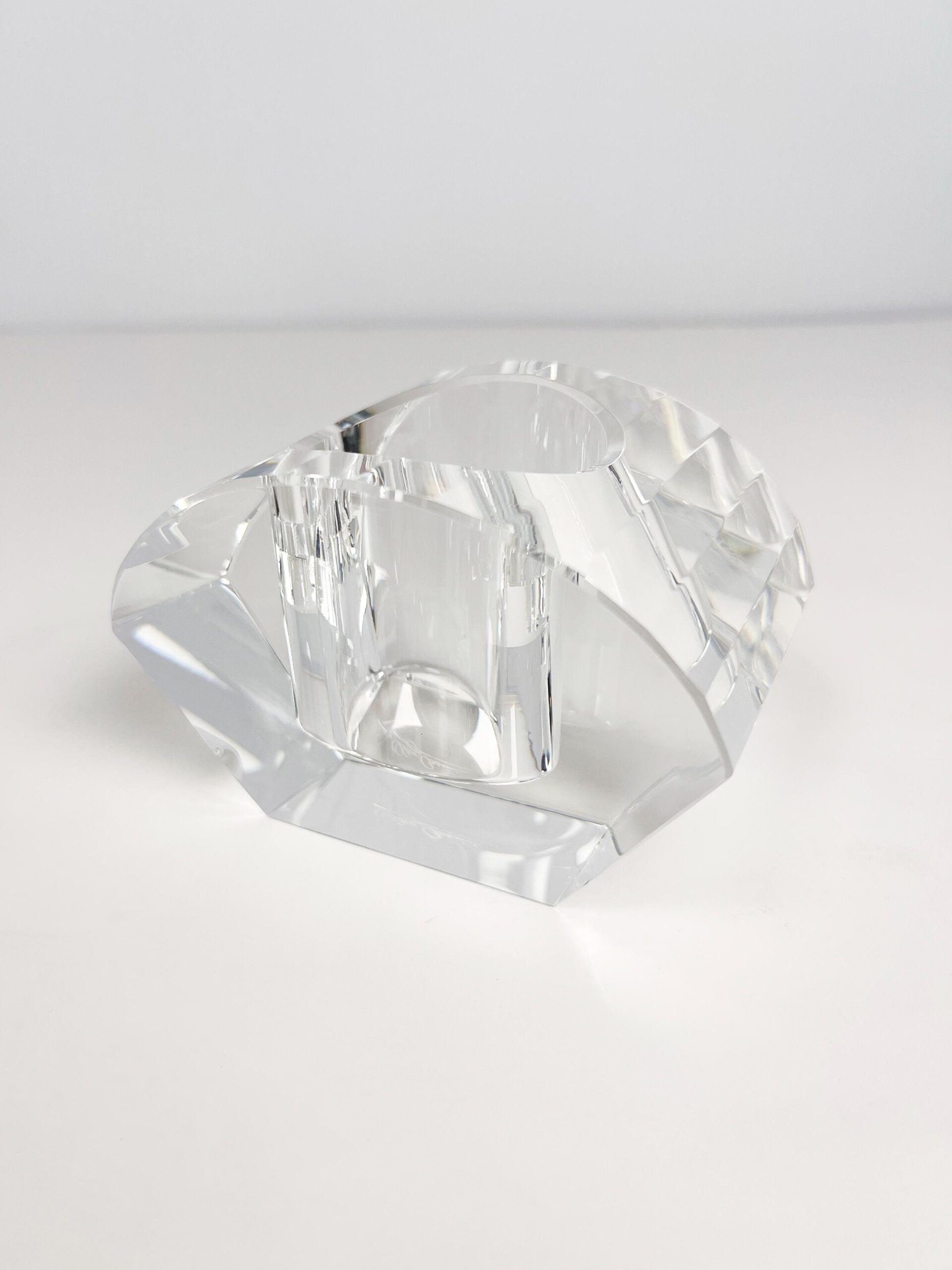 Vintage Oleg Cassini crystal candle holder - cut lotus