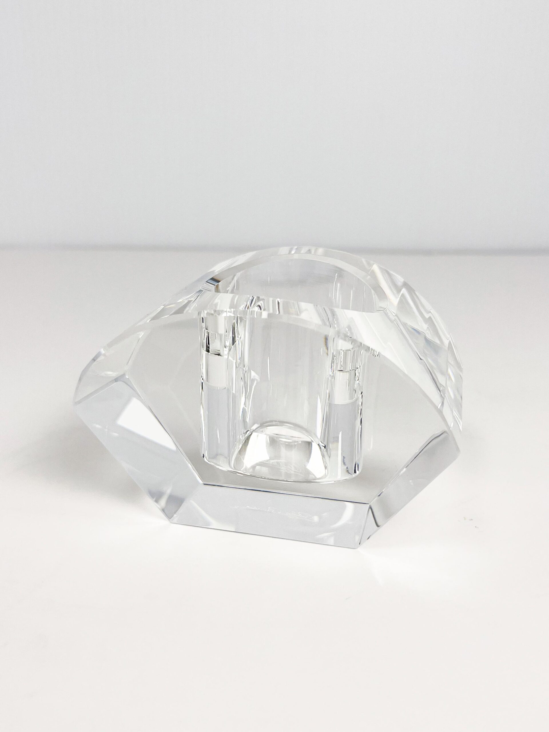 Vintage Oleg Cassini crystal candle holder - cut lotus