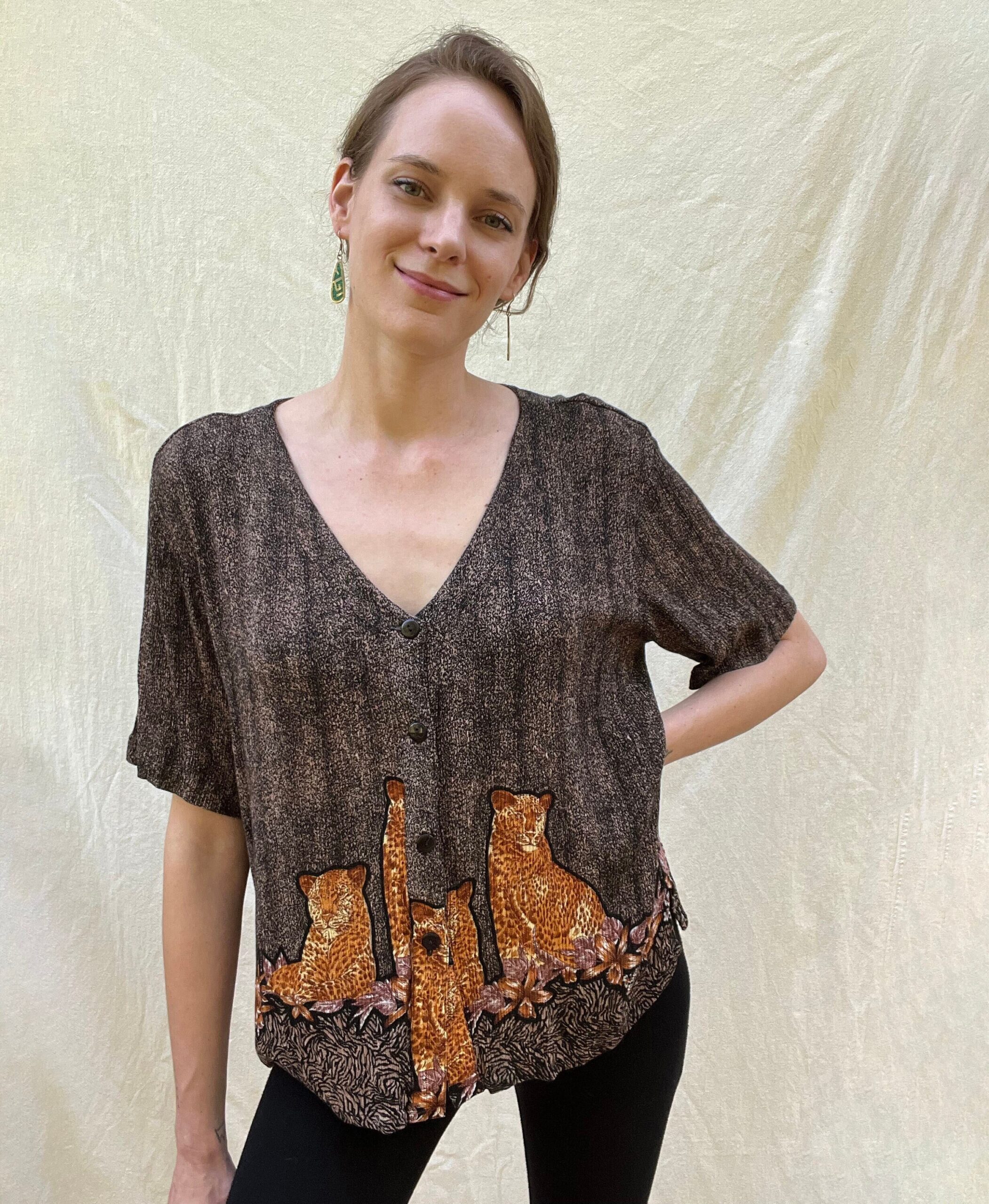 Vintage leopard button up blouse