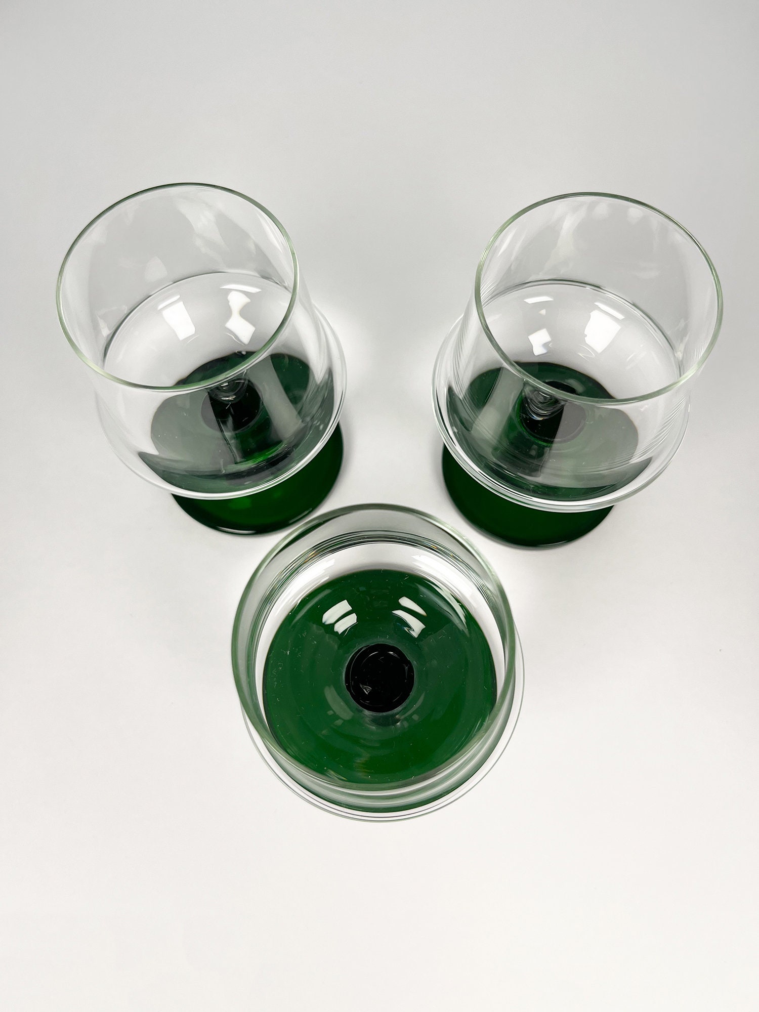 Vintage MCM style green stem cognac glasses