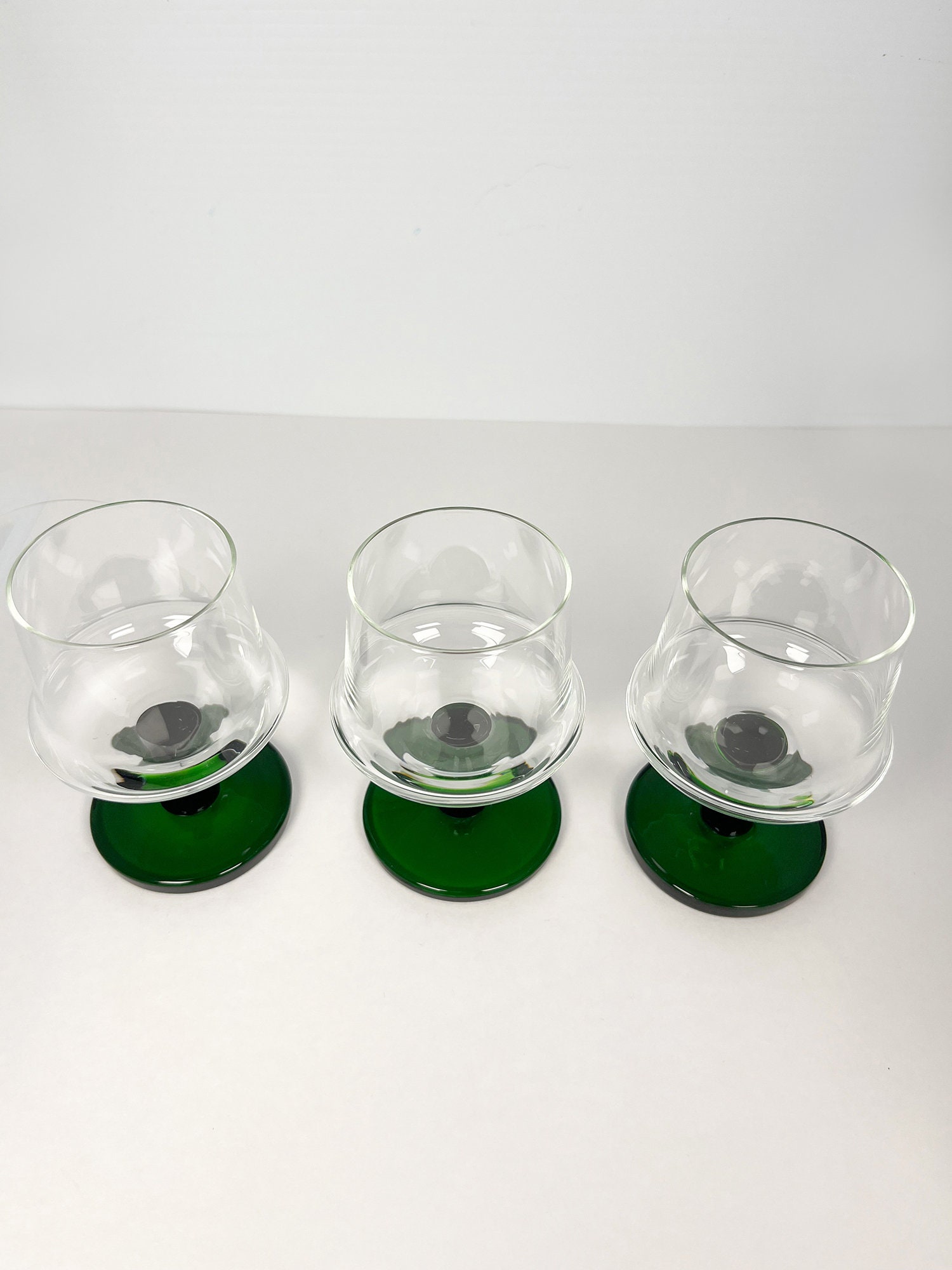 Vintage MCM style green stem cognac glasses