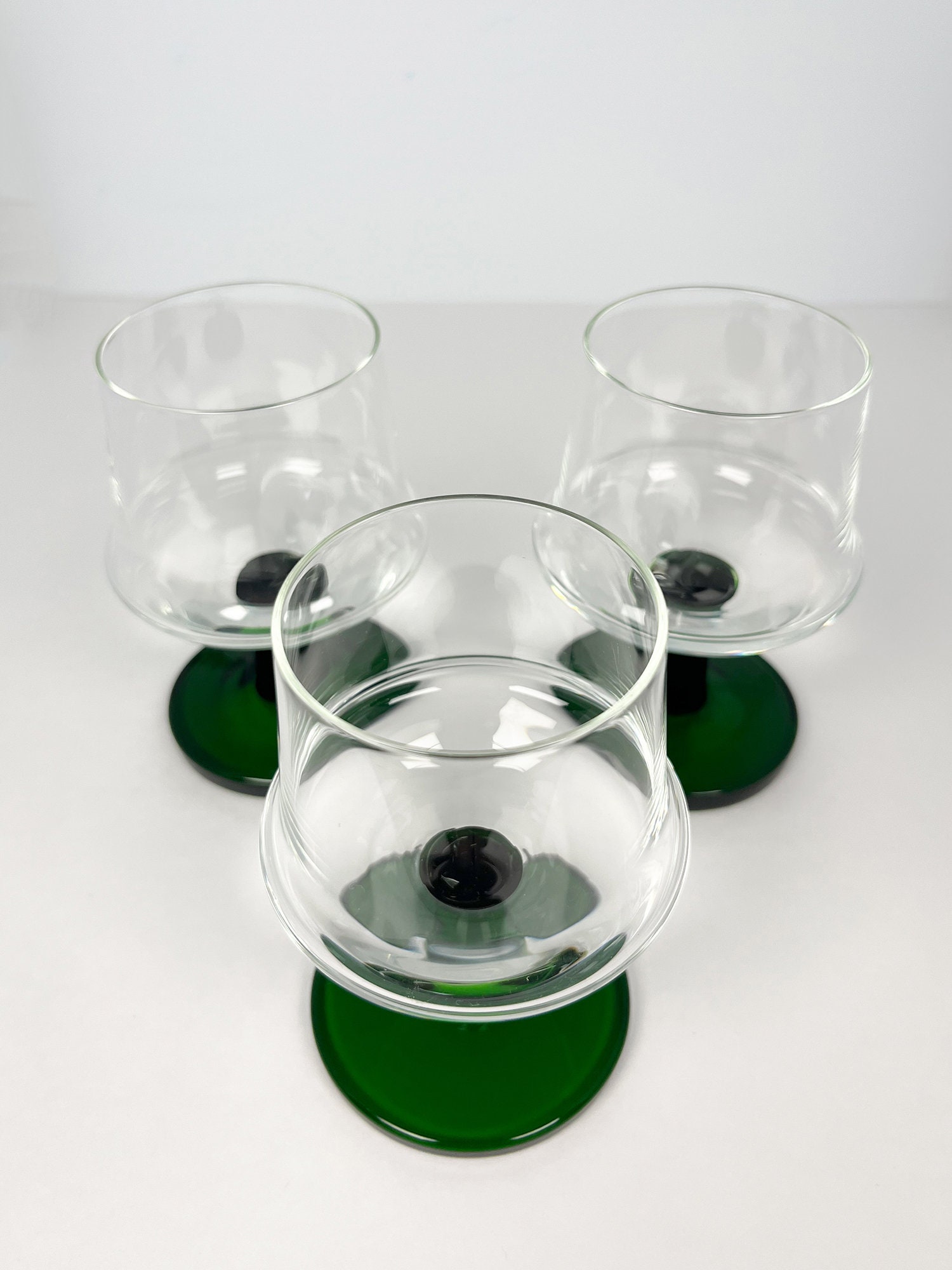 Vintage MCM style green stem cognac glasses