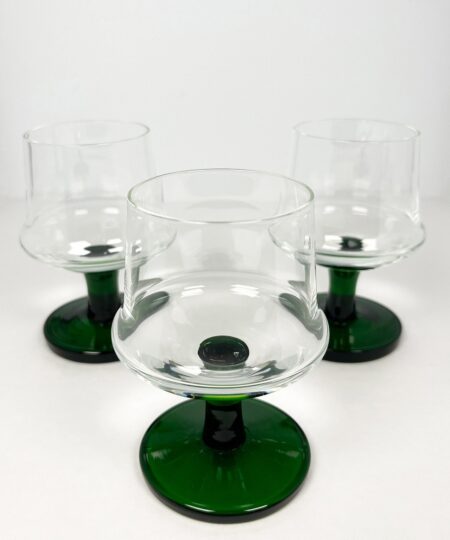 Vintage MCM style green stem cognac glasses