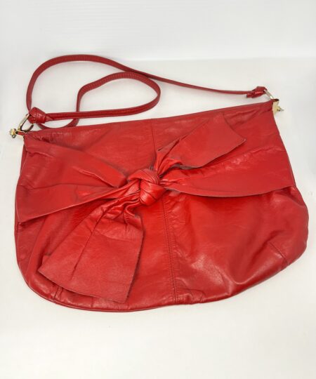 Vintage red leather 80s style purse with bow tie
