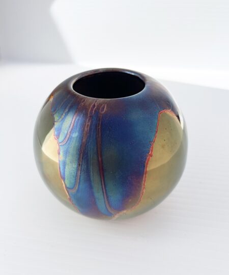 80s vintage glazed iridescent small 3" pottery vase