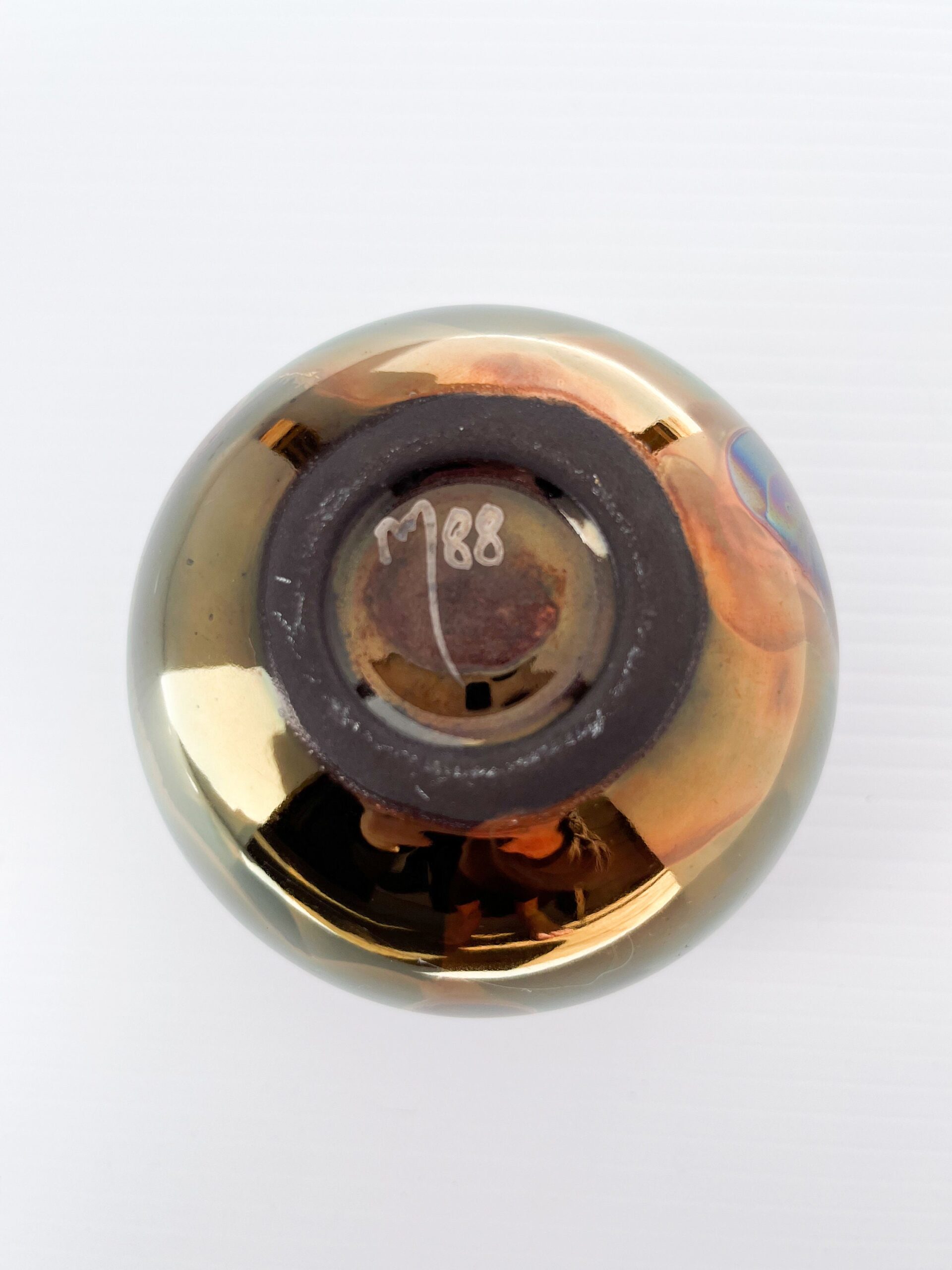 80s vintage glazed iridescent small 3" pottery vase