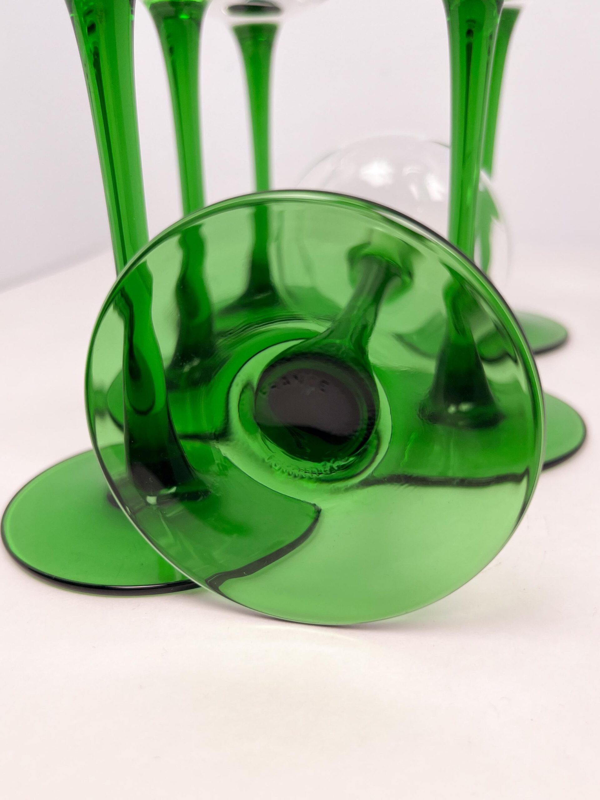 6 vintage green stem liqueur glasses by Luminarc