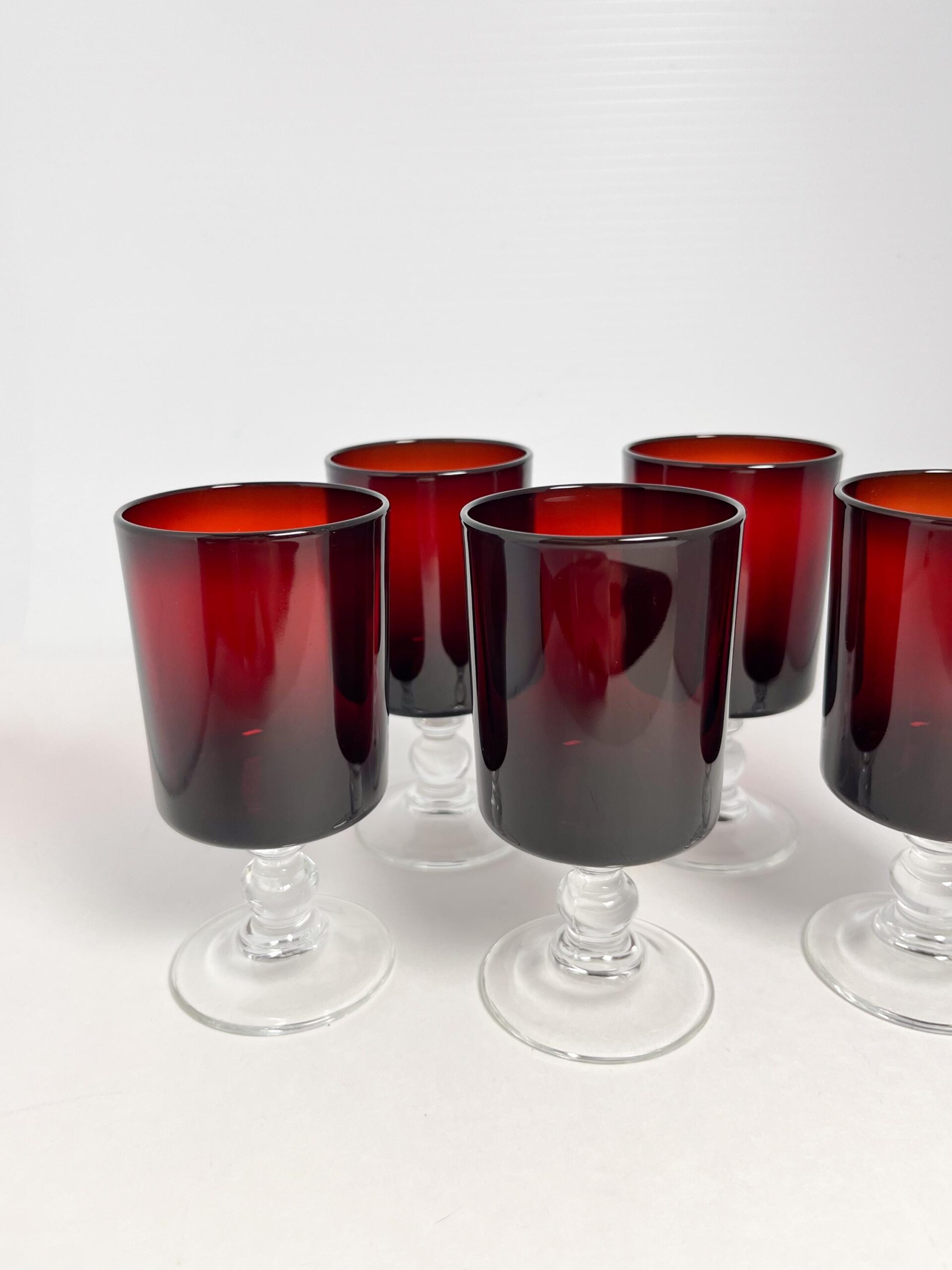 Red Luminarc 3.5 ounce shot / liqueur glasses