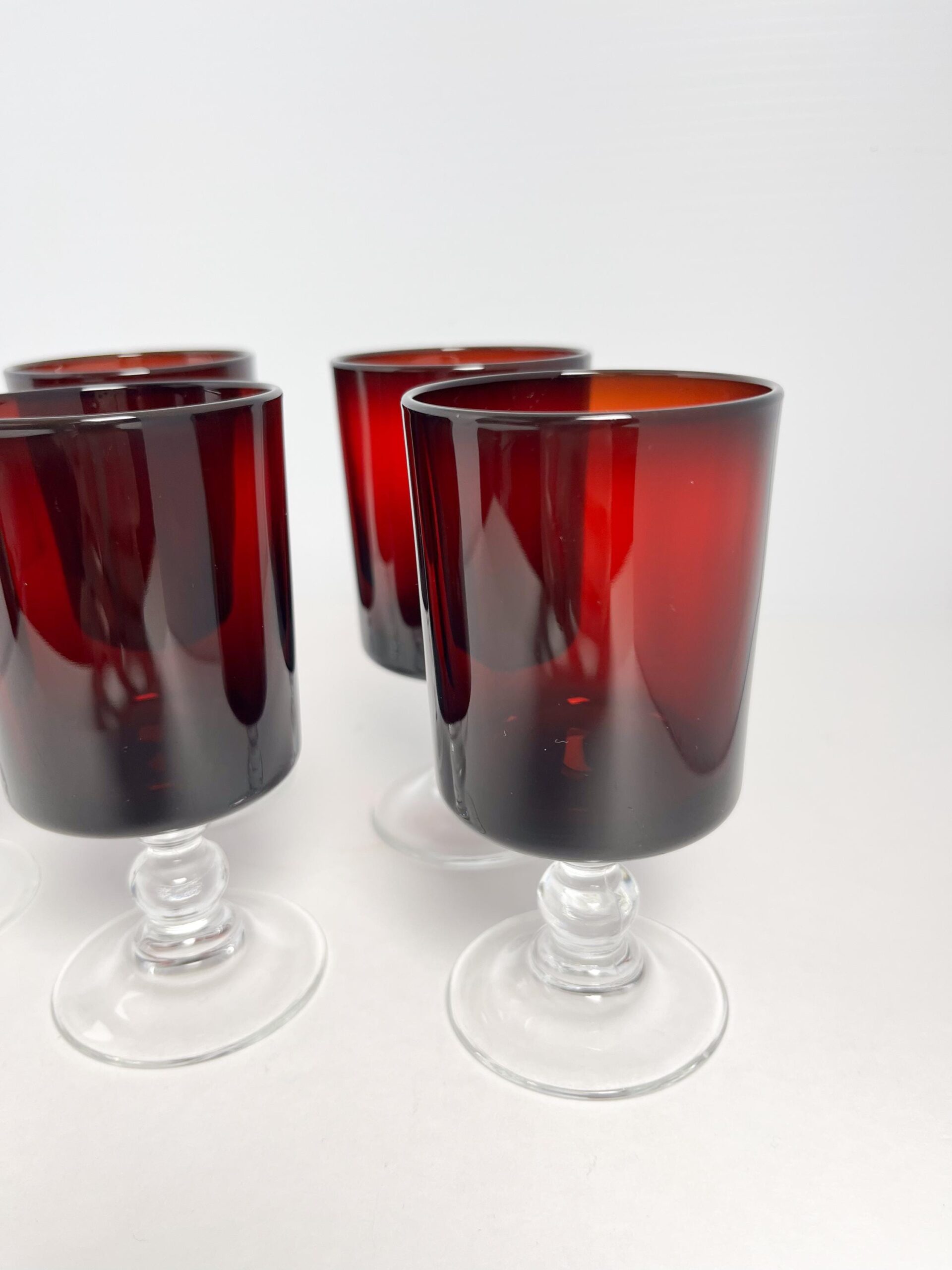 Red Luminarc 3.5 ounce shot / liqueur glasses