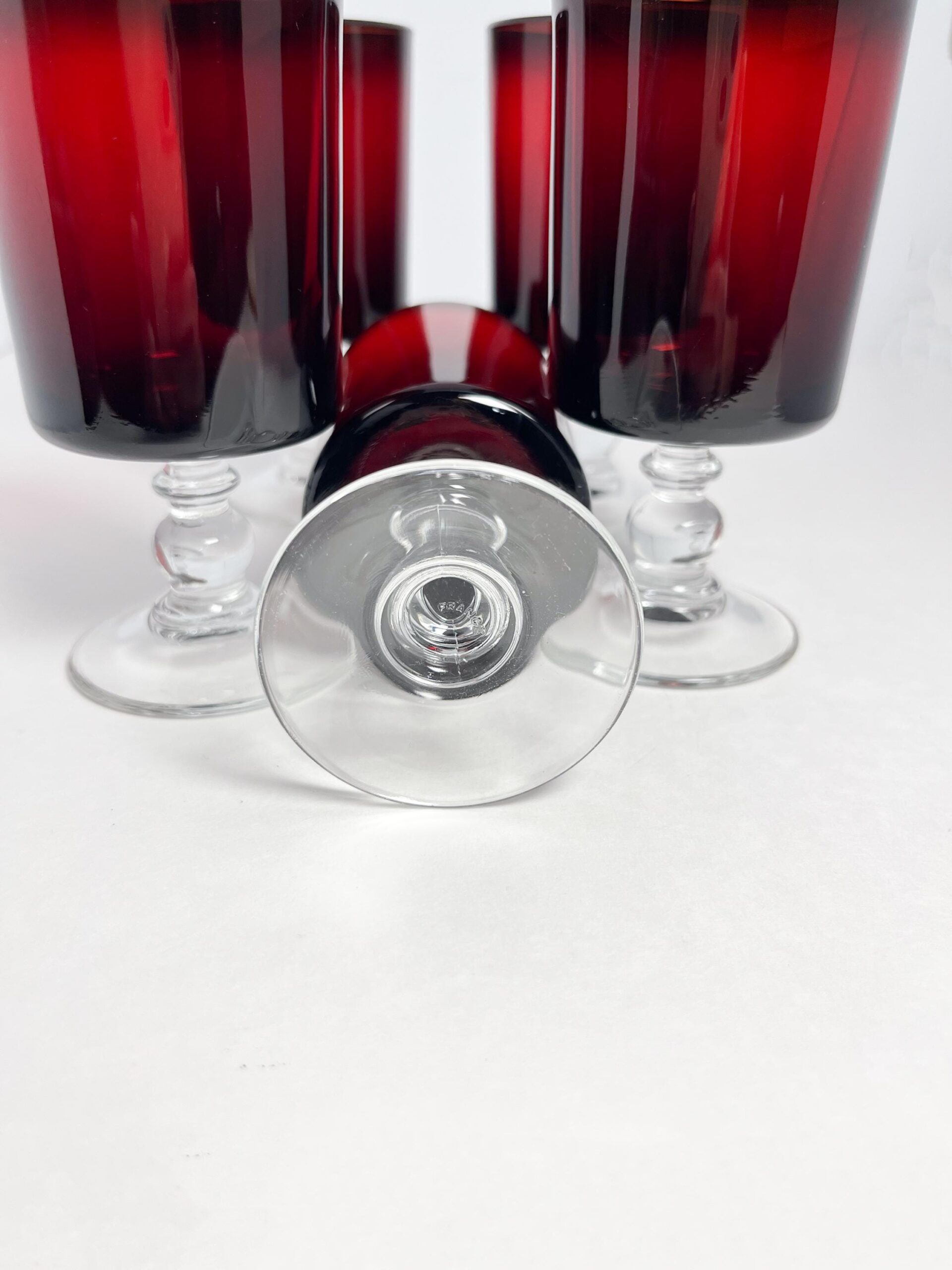 Red Luminarc 3.5 ounce shot / liqueur glasses