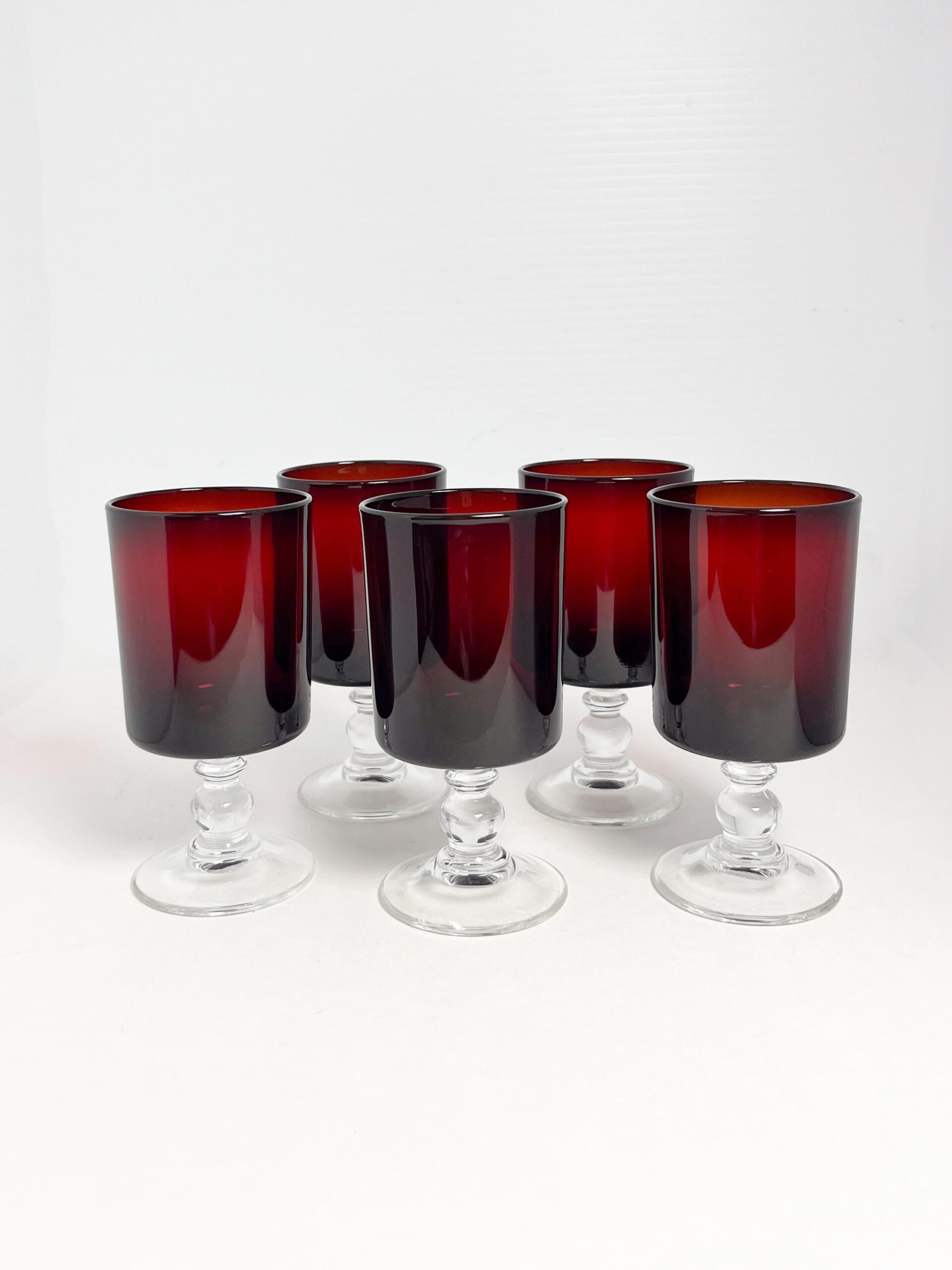 Red Luminarc 3.5 ounce shot / liqueur glasses
