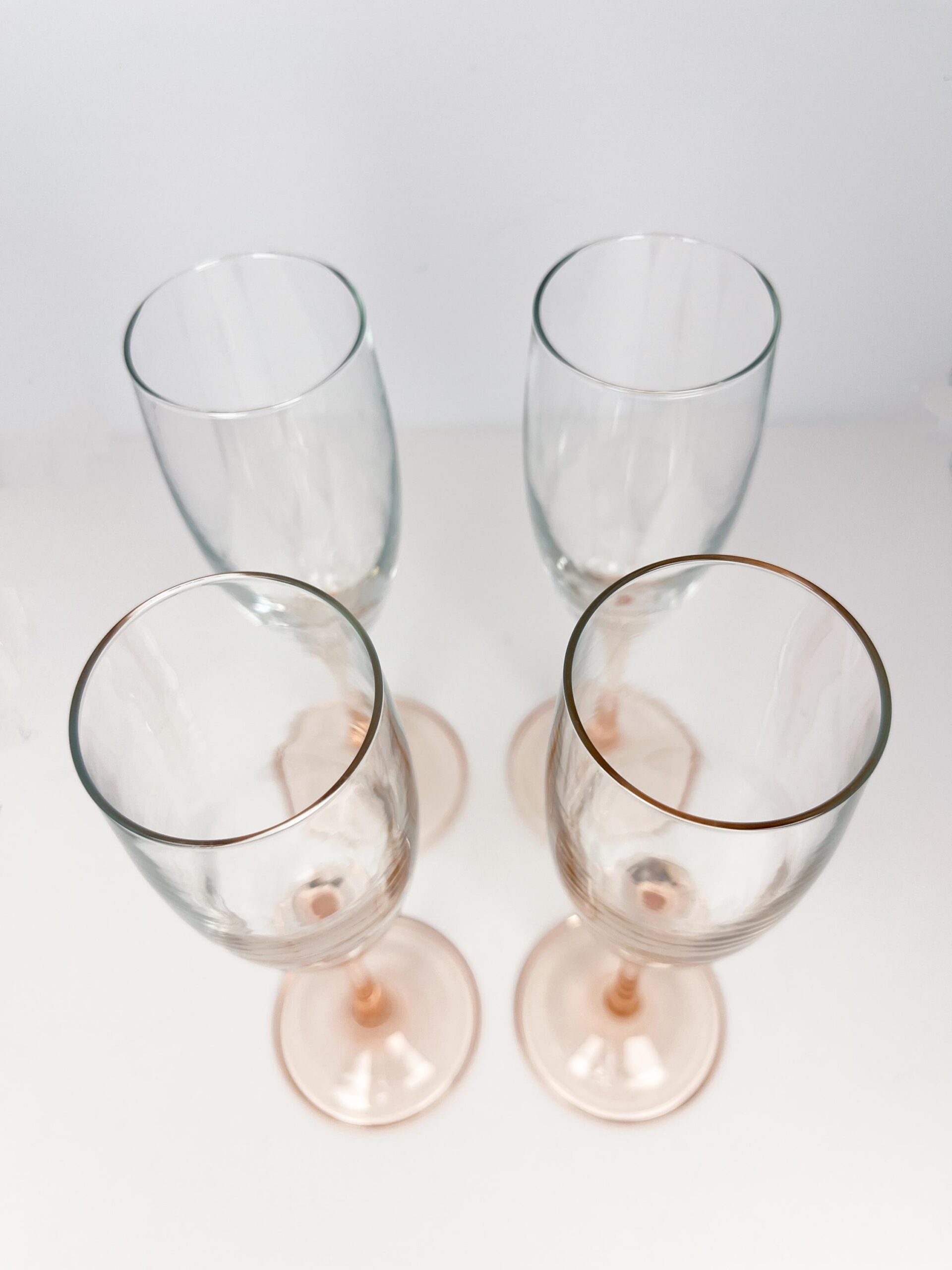 Hand blown vintage pink stem champagne flutes