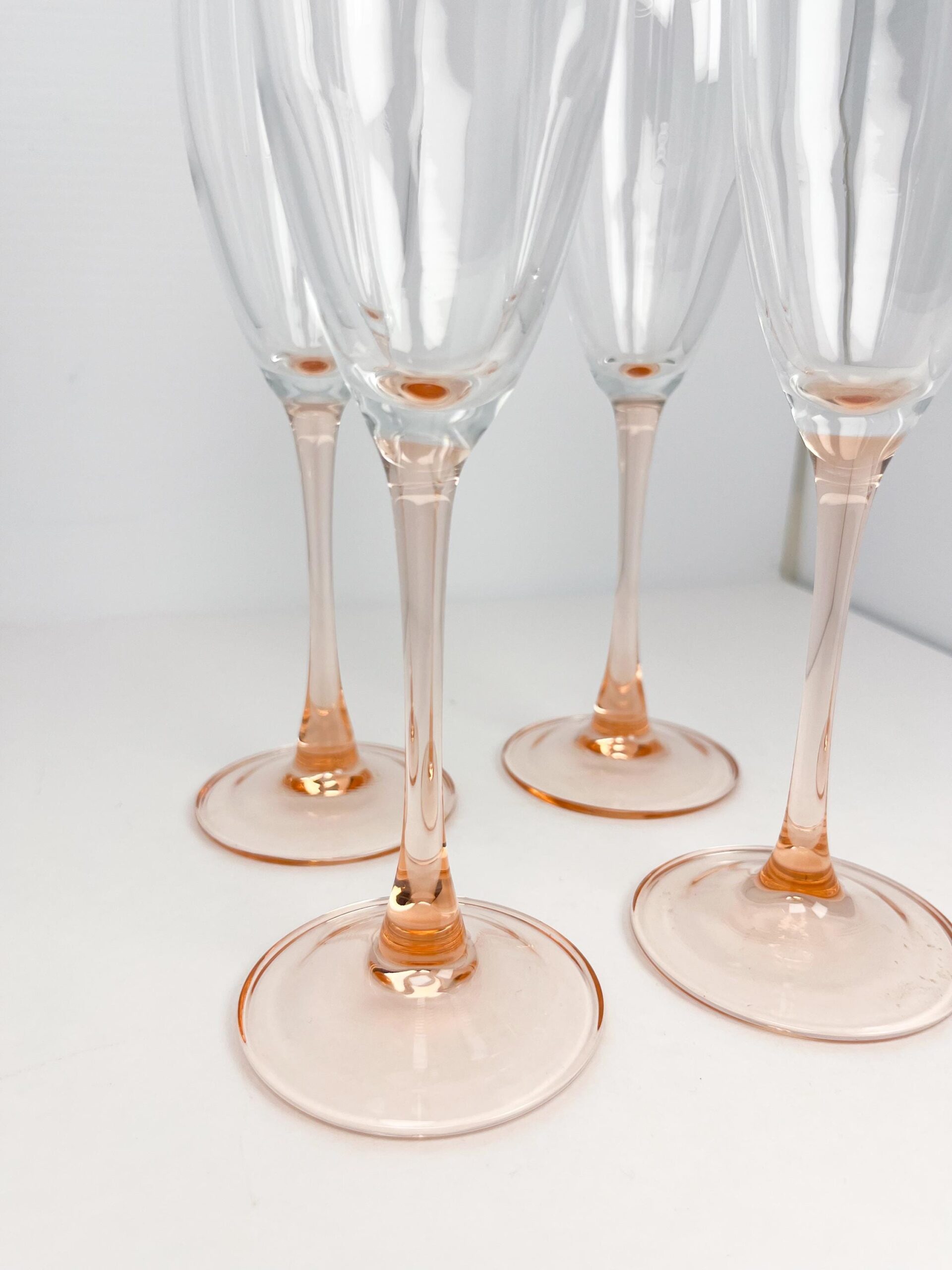 Hand blown vintage pink stem champagne flutes