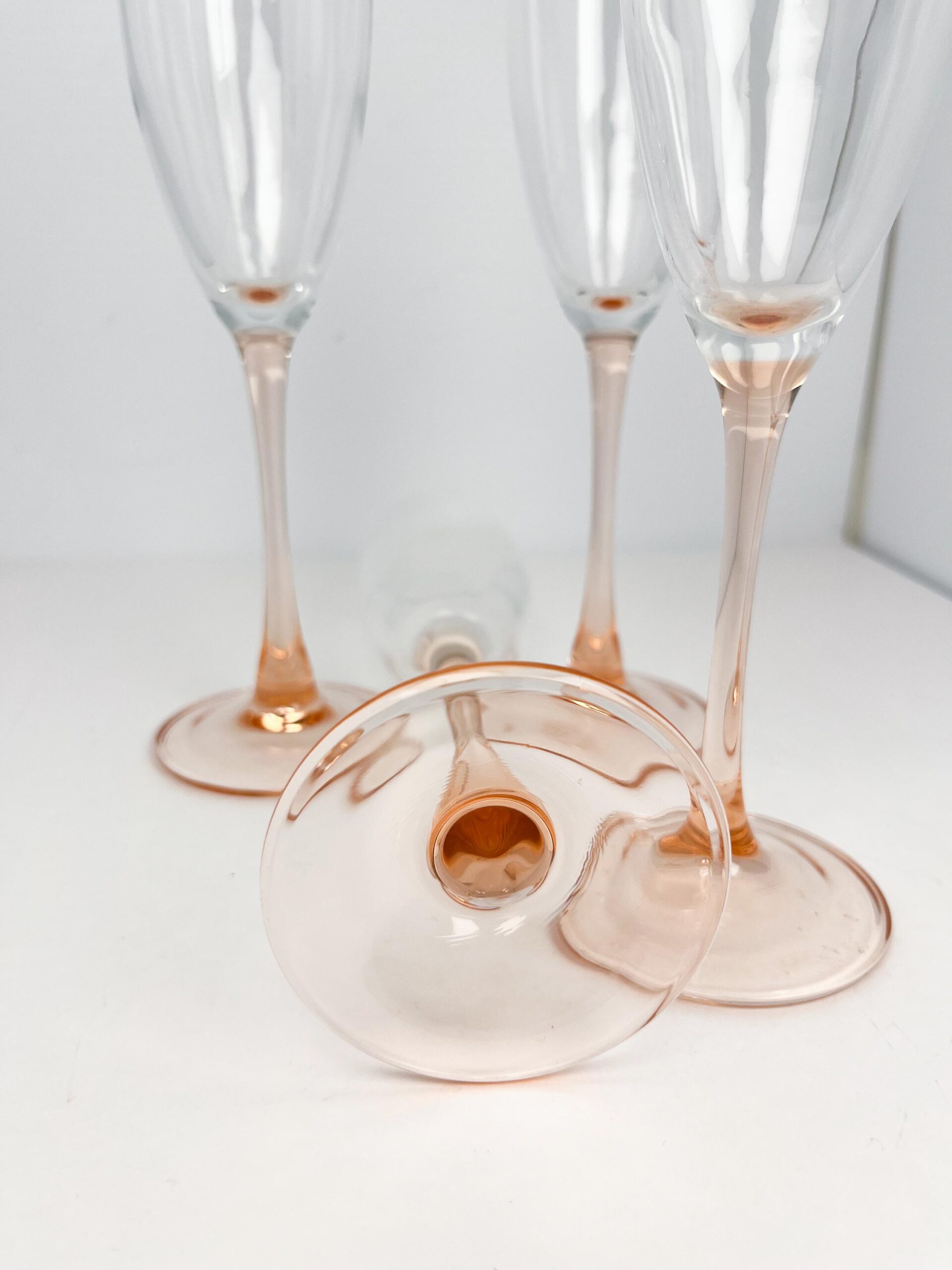 Hand blown vintage pink stem champagne flutes