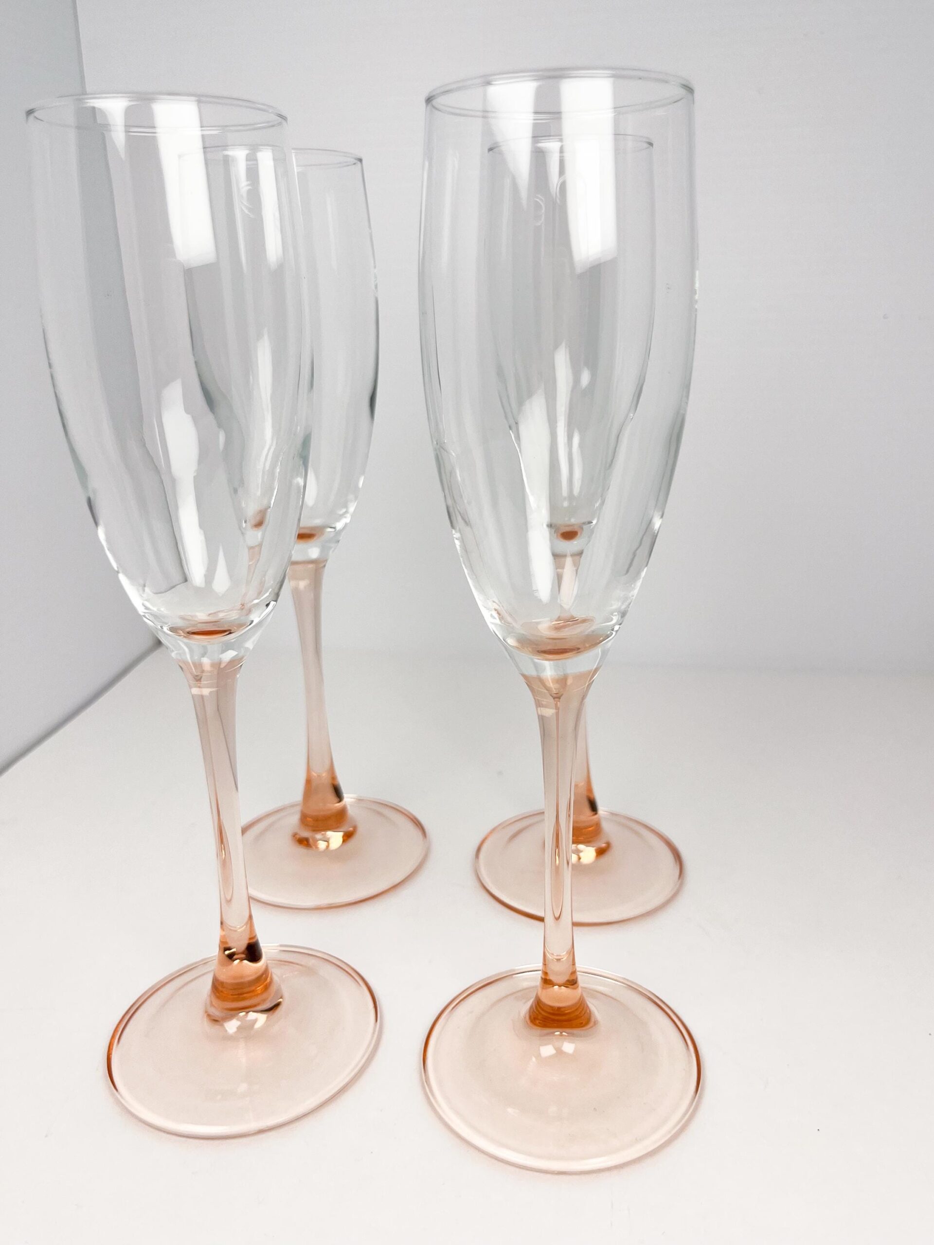 Hand blown vintage pink stem champagne flutes