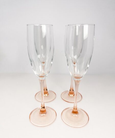 Hand blown vintage pink stem champagne flutes