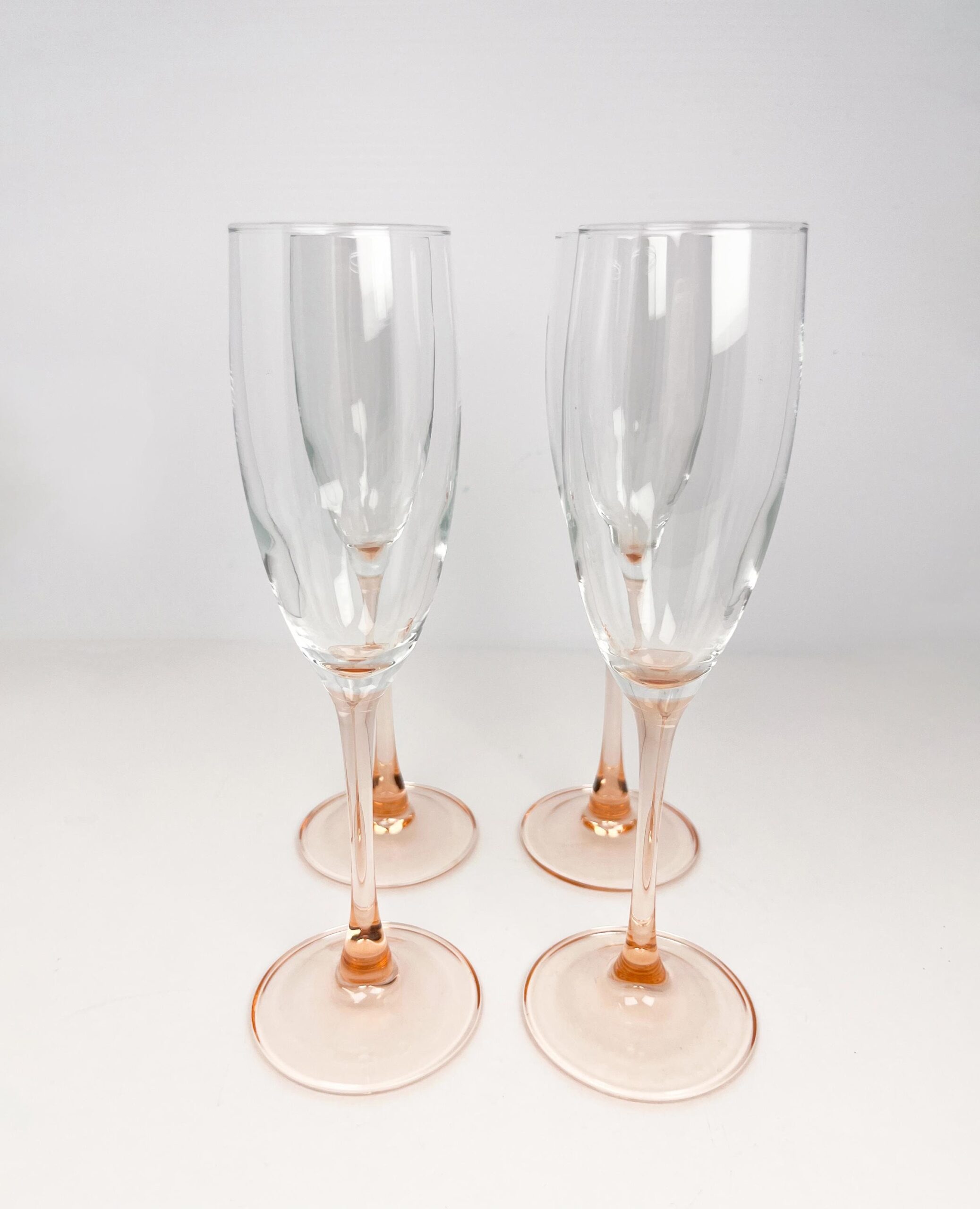Hand blown vintage pink stem champagne flutes