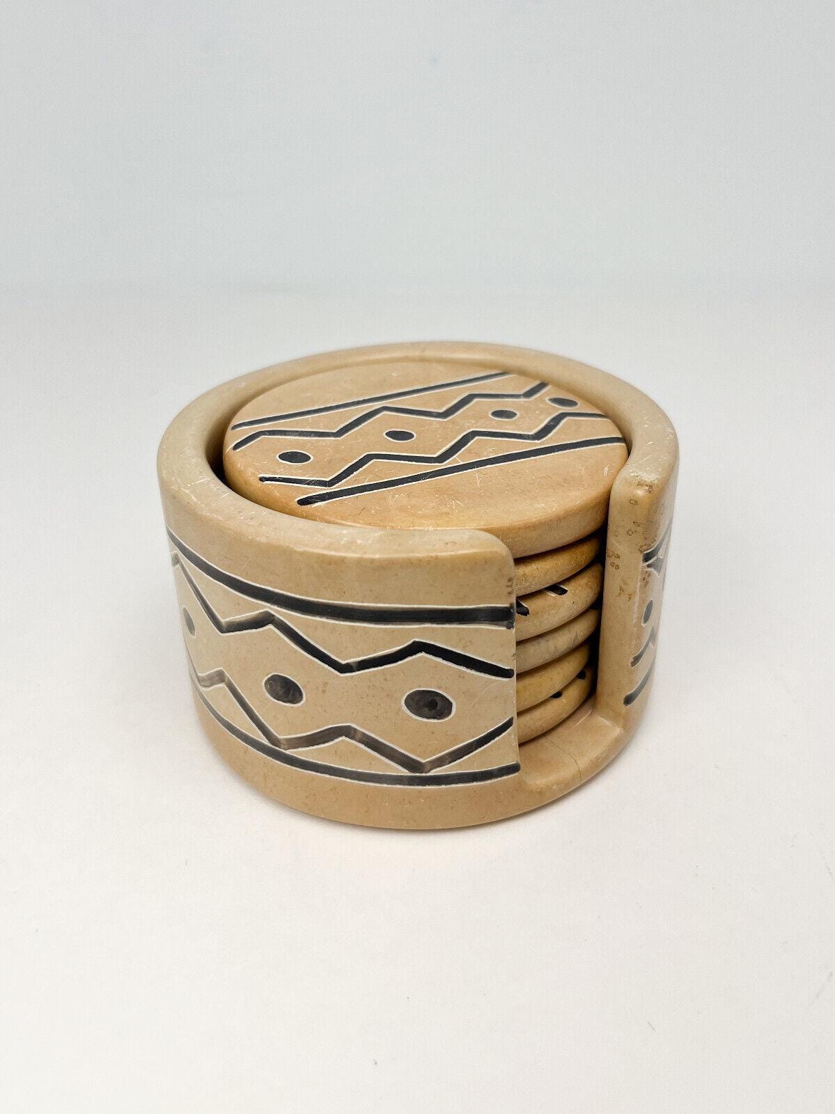 Soapstone coasters - set of 6 with holder