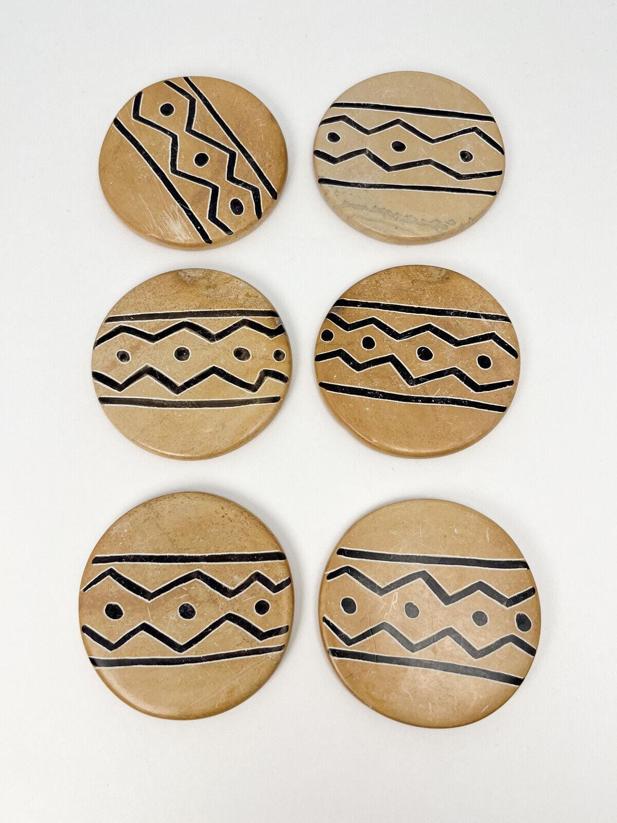 Soapstone coasters - set of 6 with holder
