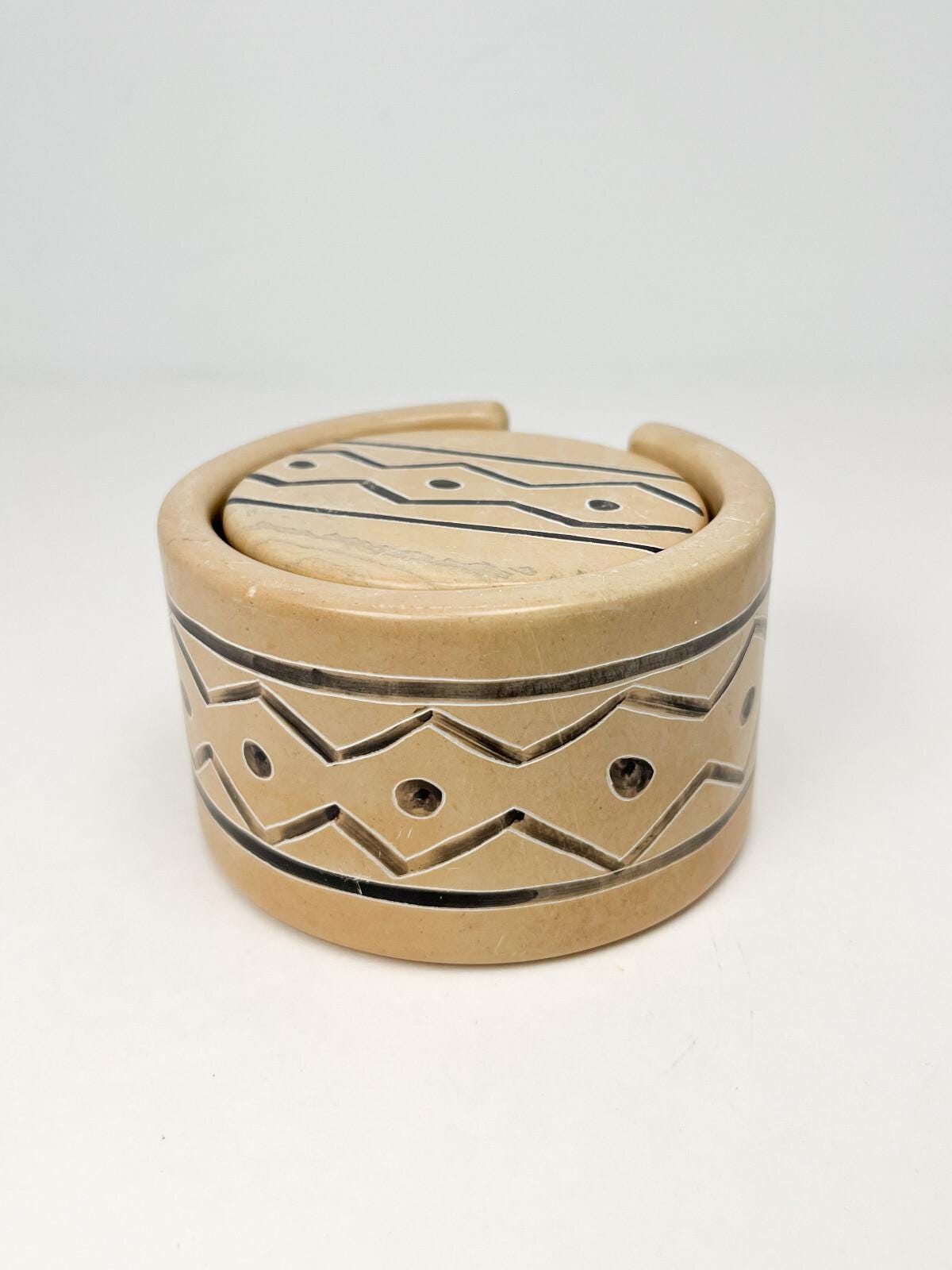 Soapstone coasters - set of 6 with holder