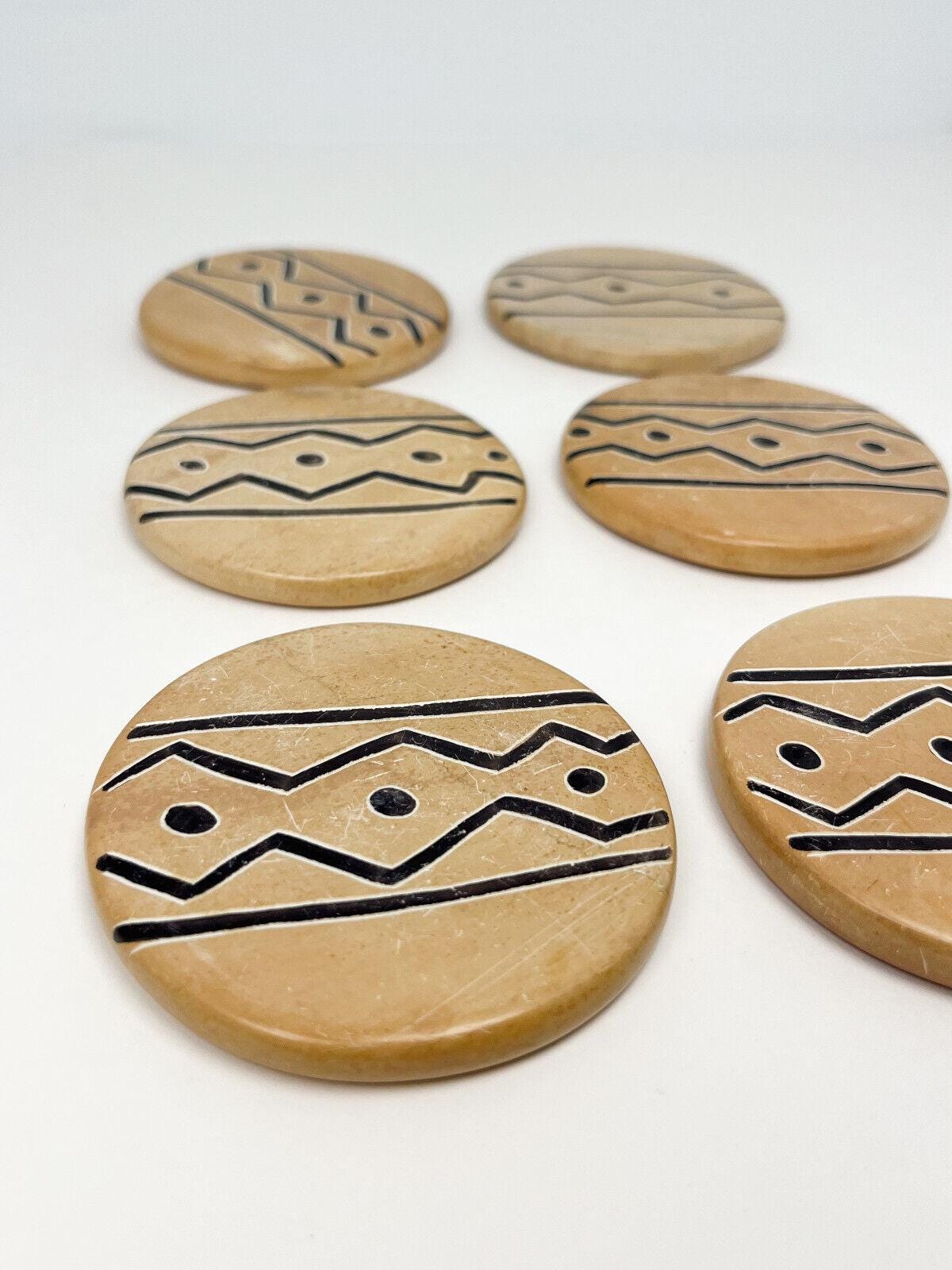 Soapstone coasters - set of 6 with holder